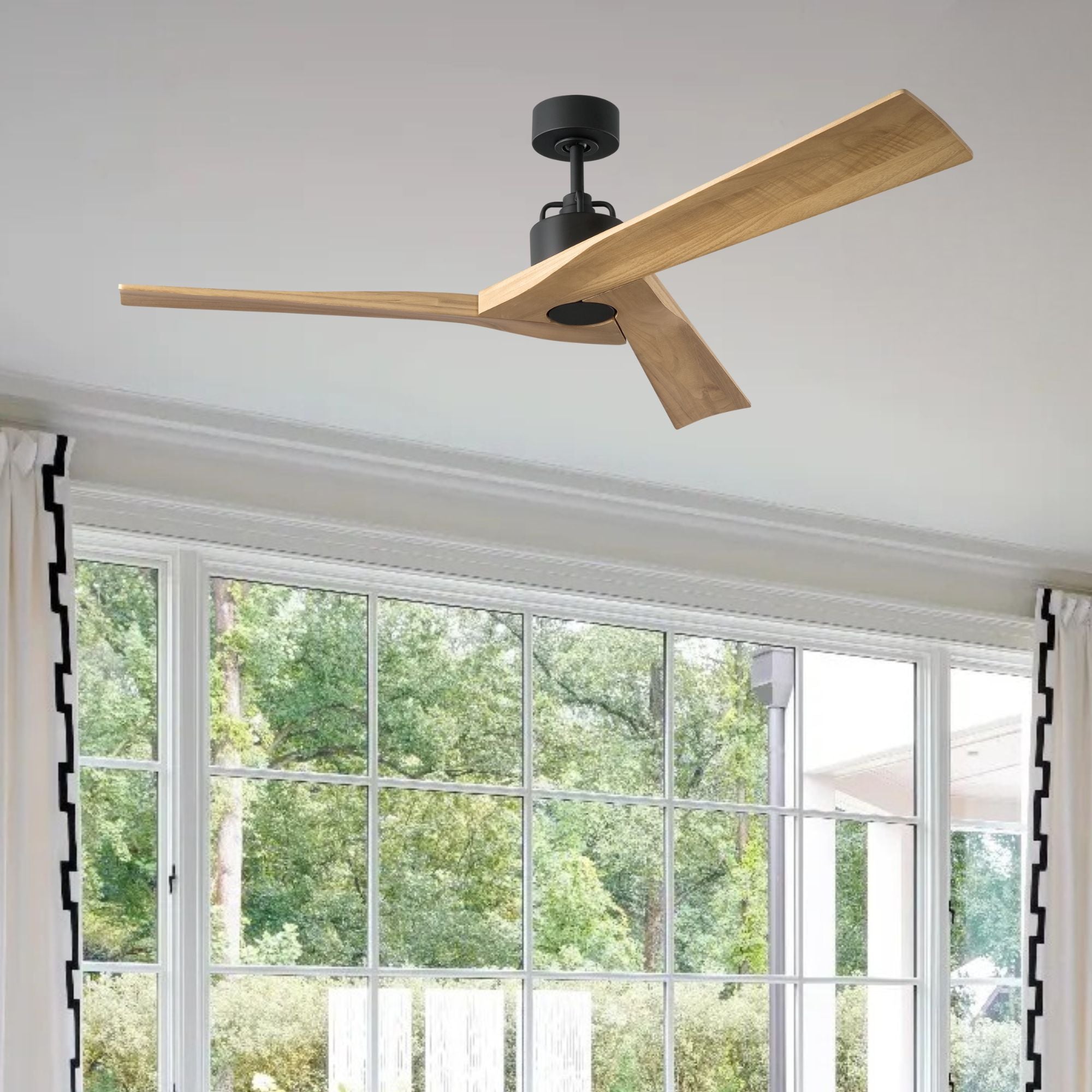 Alma Smart 52" Midnight Black & Natural Honey Indoor Ceiling Fan