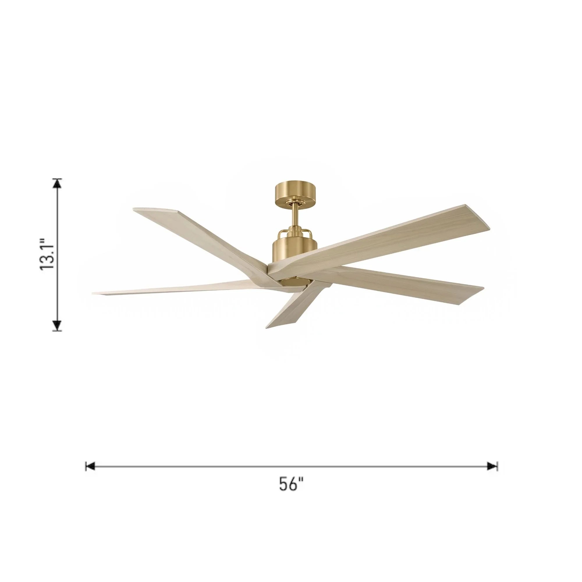 Aspen 56" Burnished Brass & White Oak Ceiling Fan with Remote