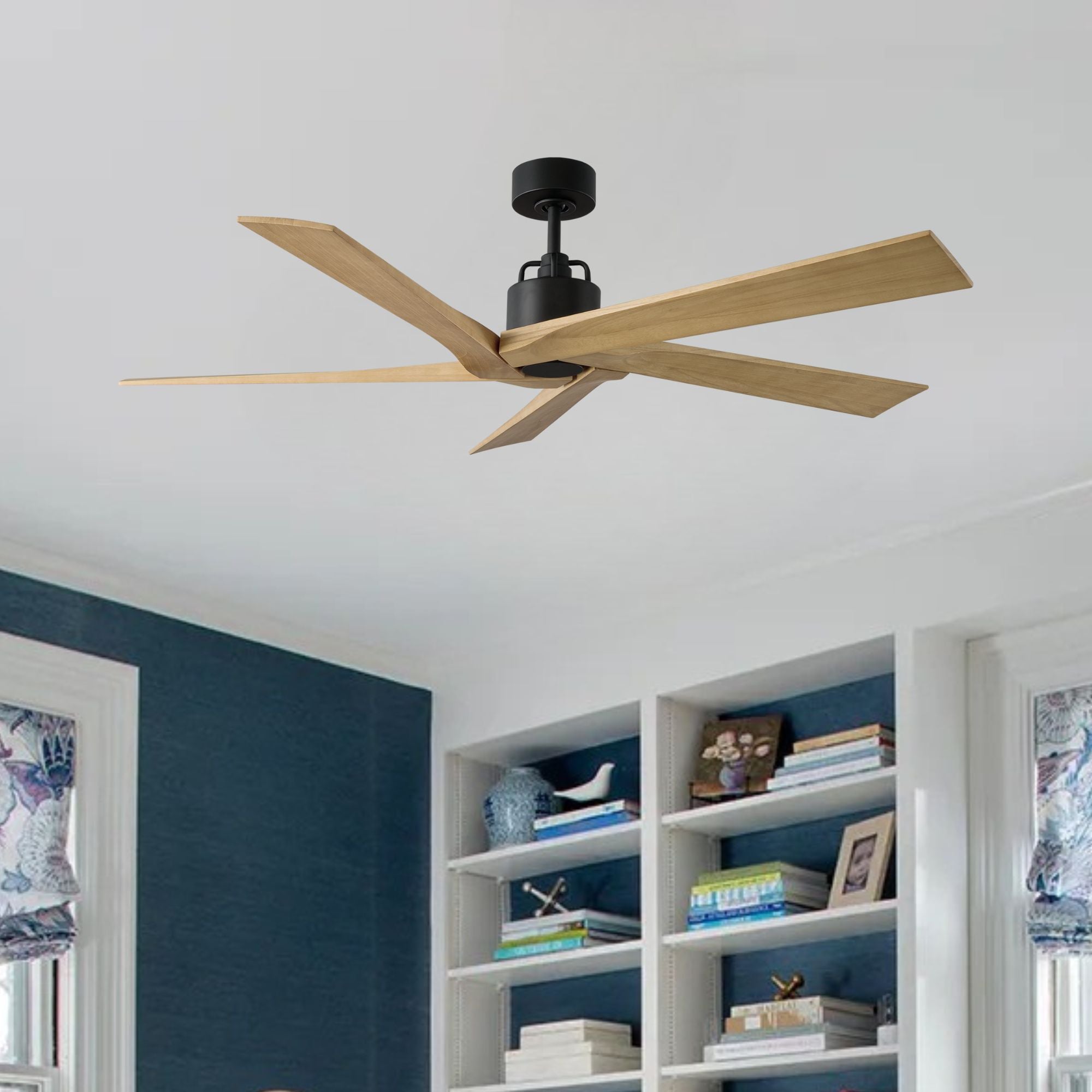 Aspen 56" Midnight Black & Natural Honey Ceiling Fan with Remote