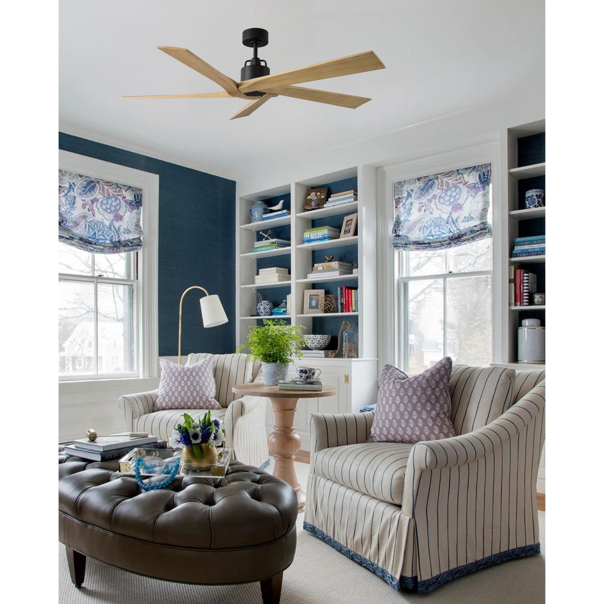 Aspen 56" Midnight Black & Natural Honey Ceiling Fan with Remote