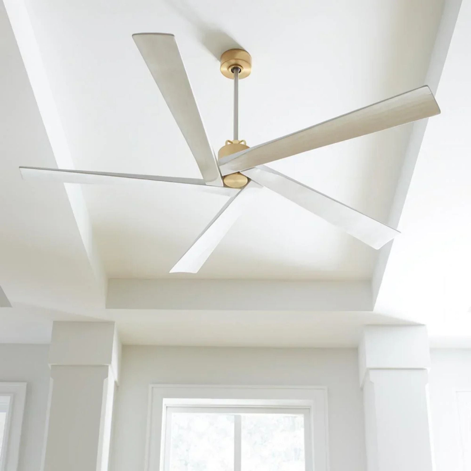 Aspen 70" Burnished Brass & White Large Ceiling Fan with Remote