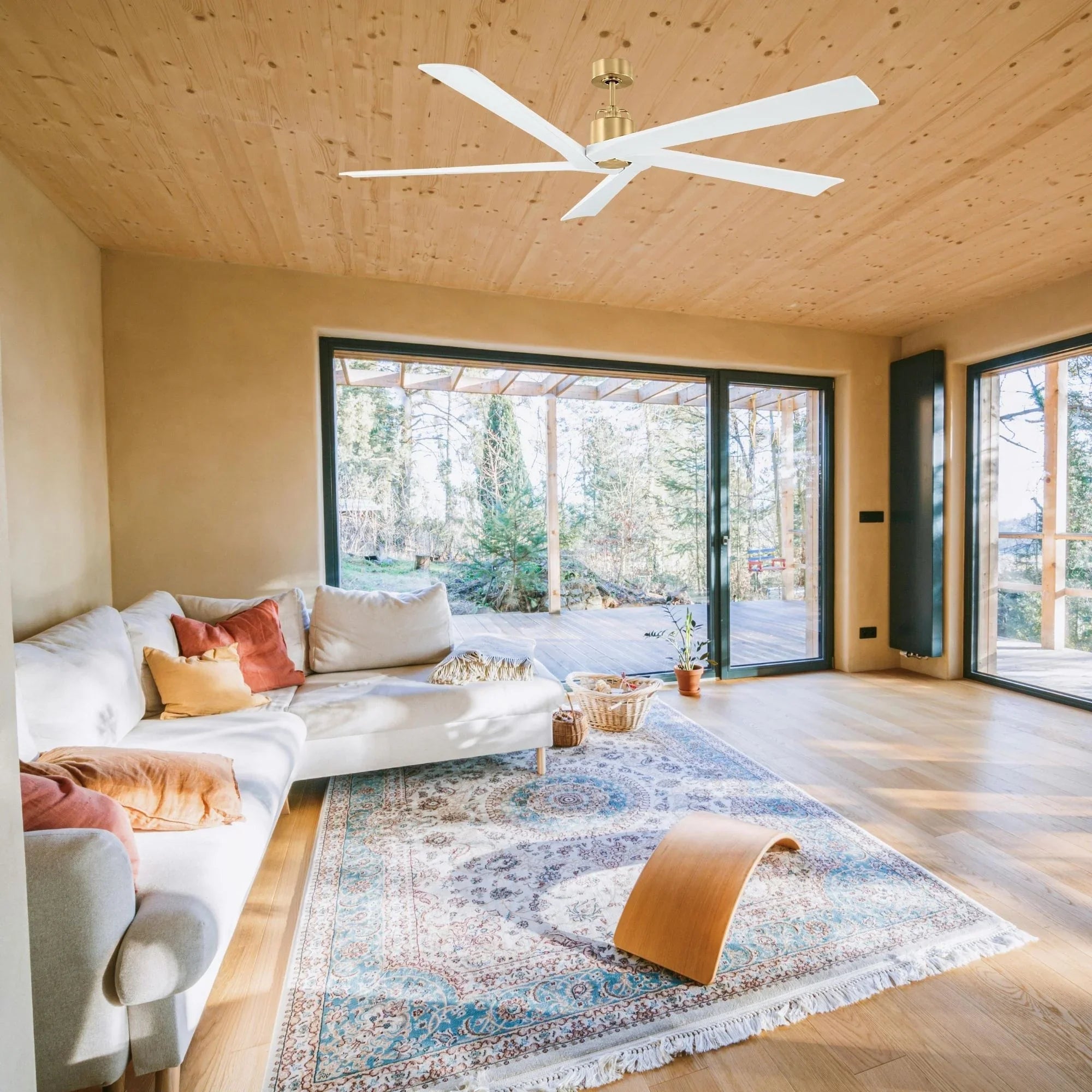 Aspen 70" Burnished Brass & White Large Ceiling Fan with Remote