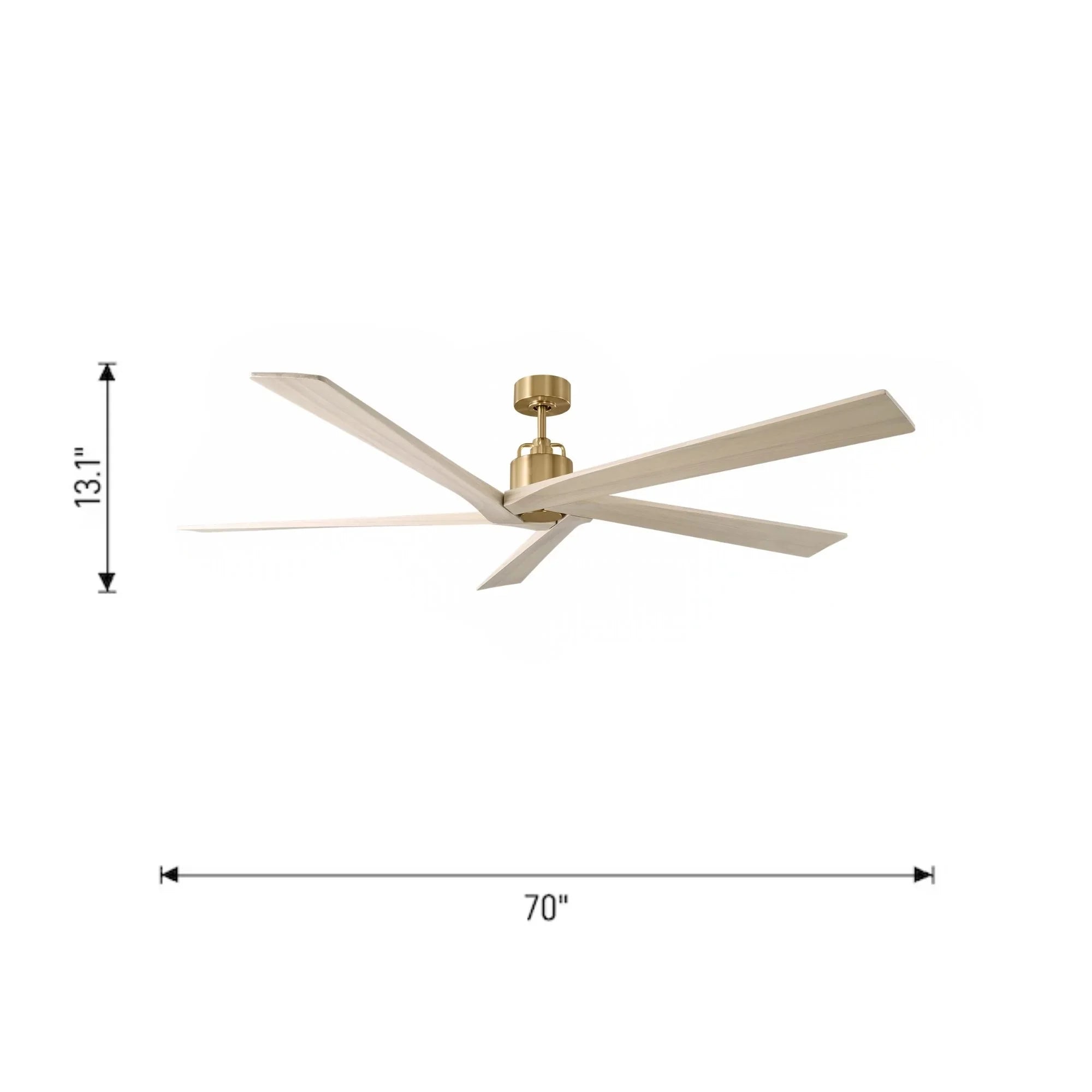 Aspen 70" Burnished Brass & White Oak Large Ceiling Fan with Remote
