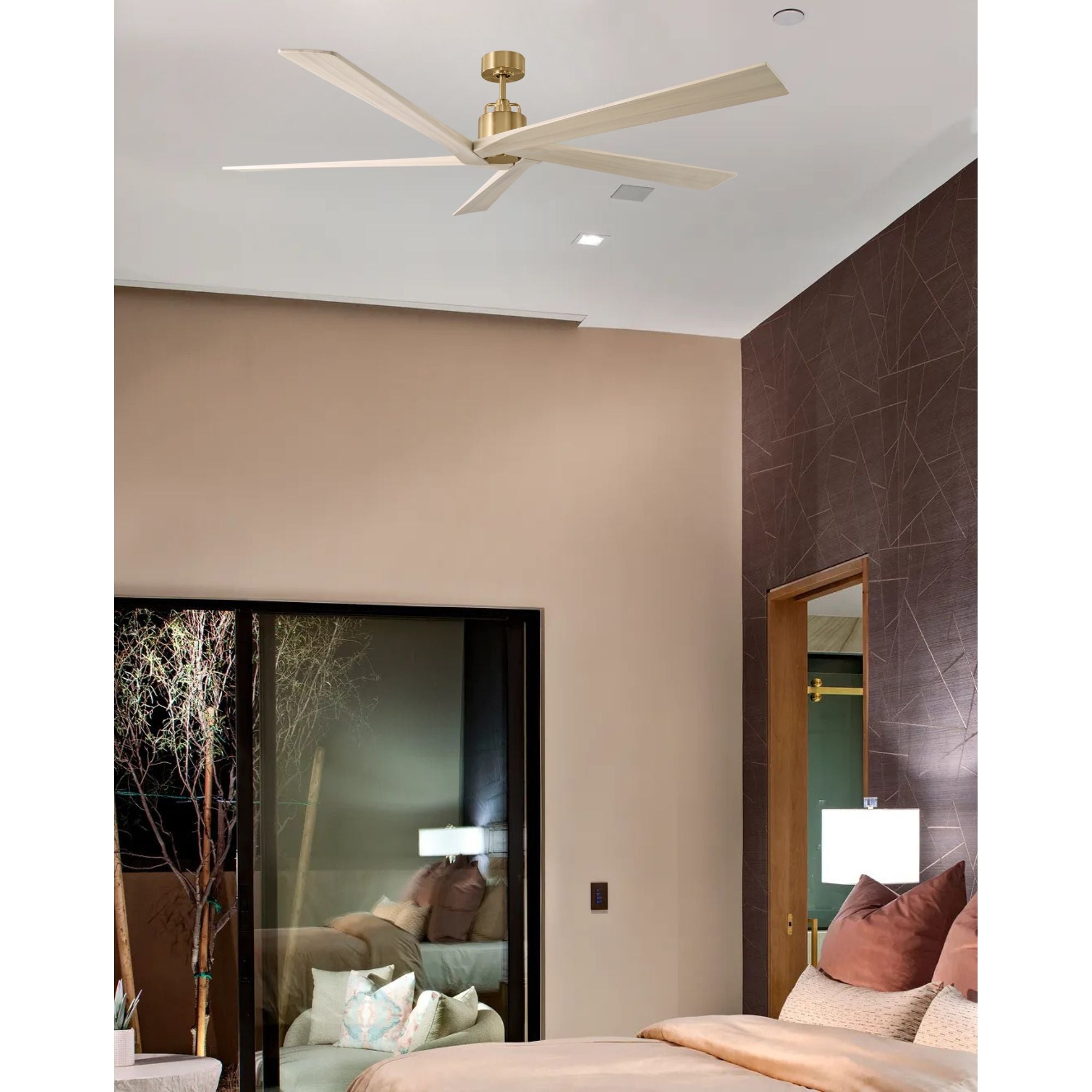 Aspen 70" Burnished Brass & White Oak Large Ceiling Fan with Remote