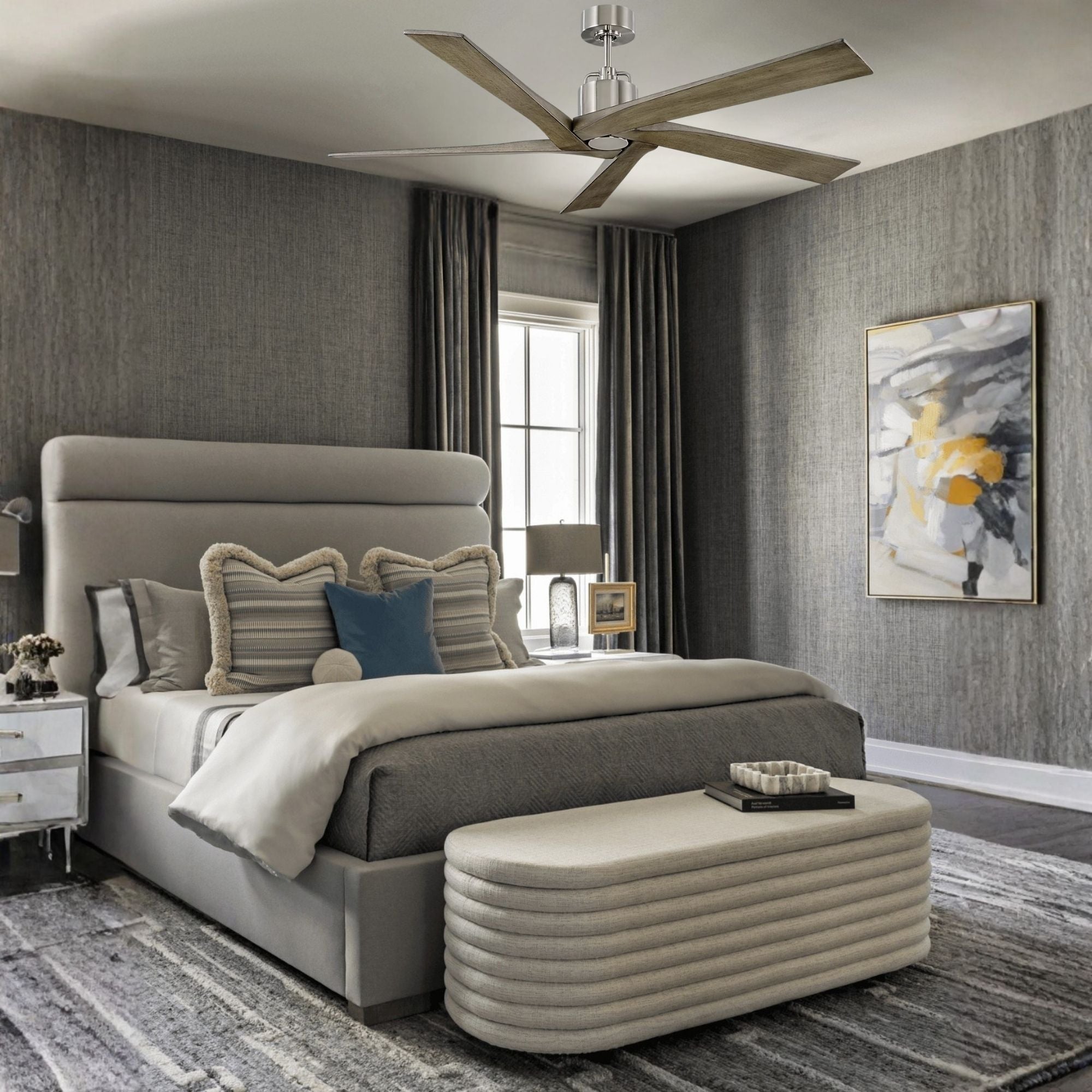 Aspen 70" Brushed Steel Large Ceiling Fan with Remote