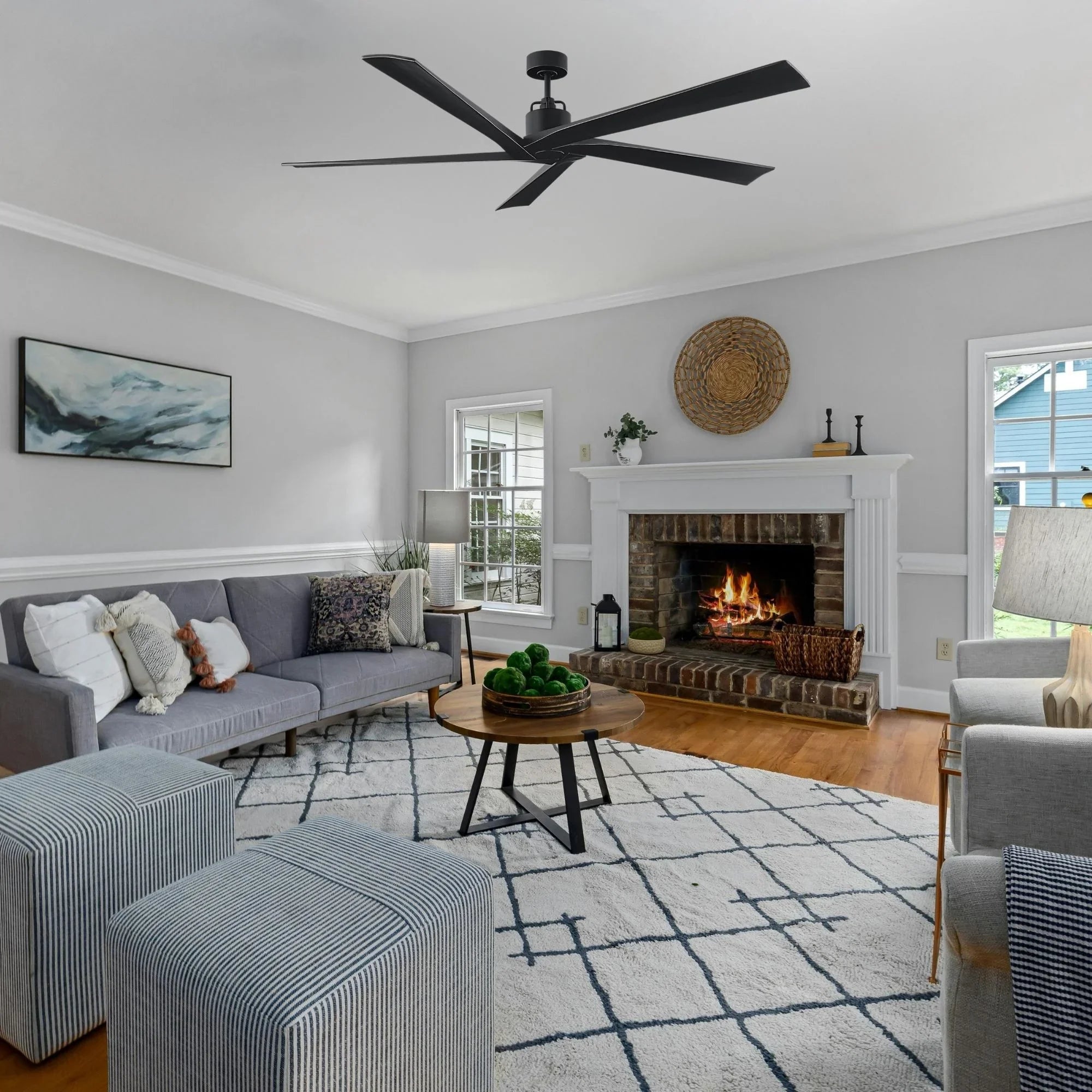 Aspen 70" Midnight Black Large Ceiling Fan with Remote