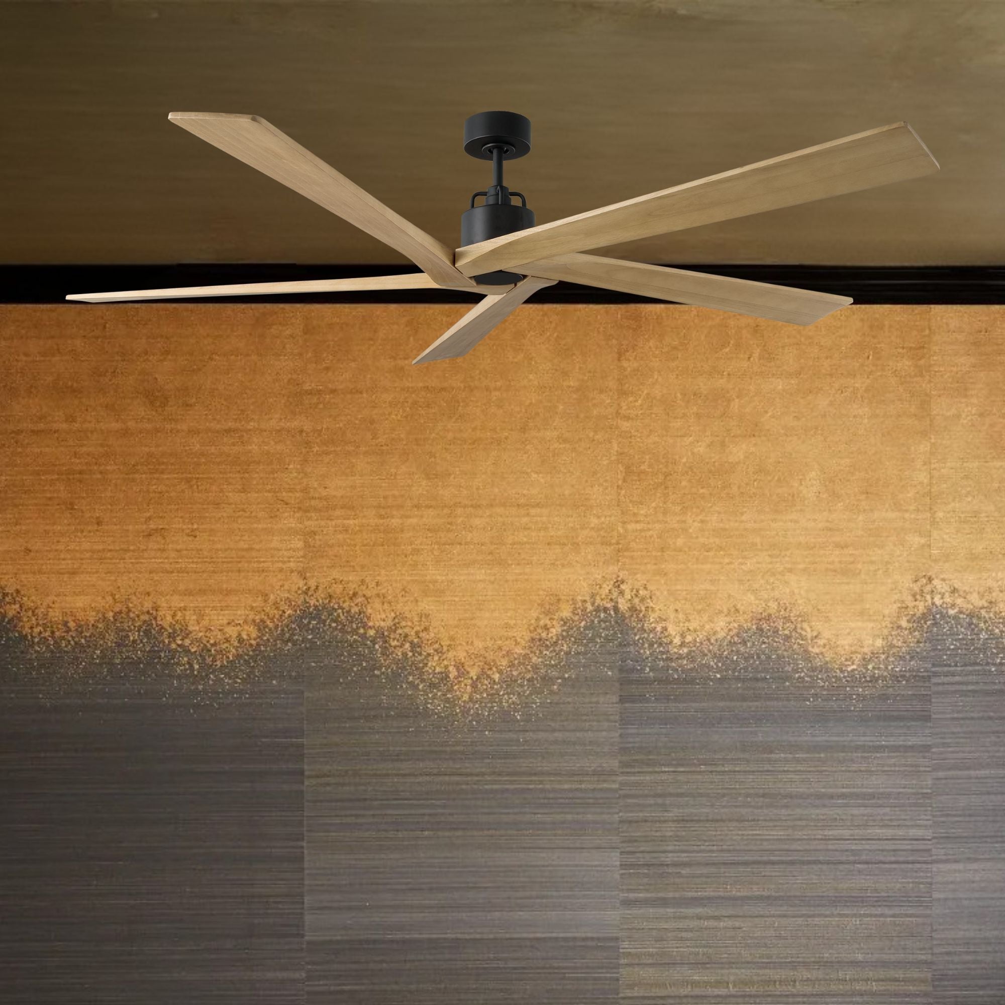 Aspen 70" Midnight Black & Natural Honey Large Ceiling Fan with Remote