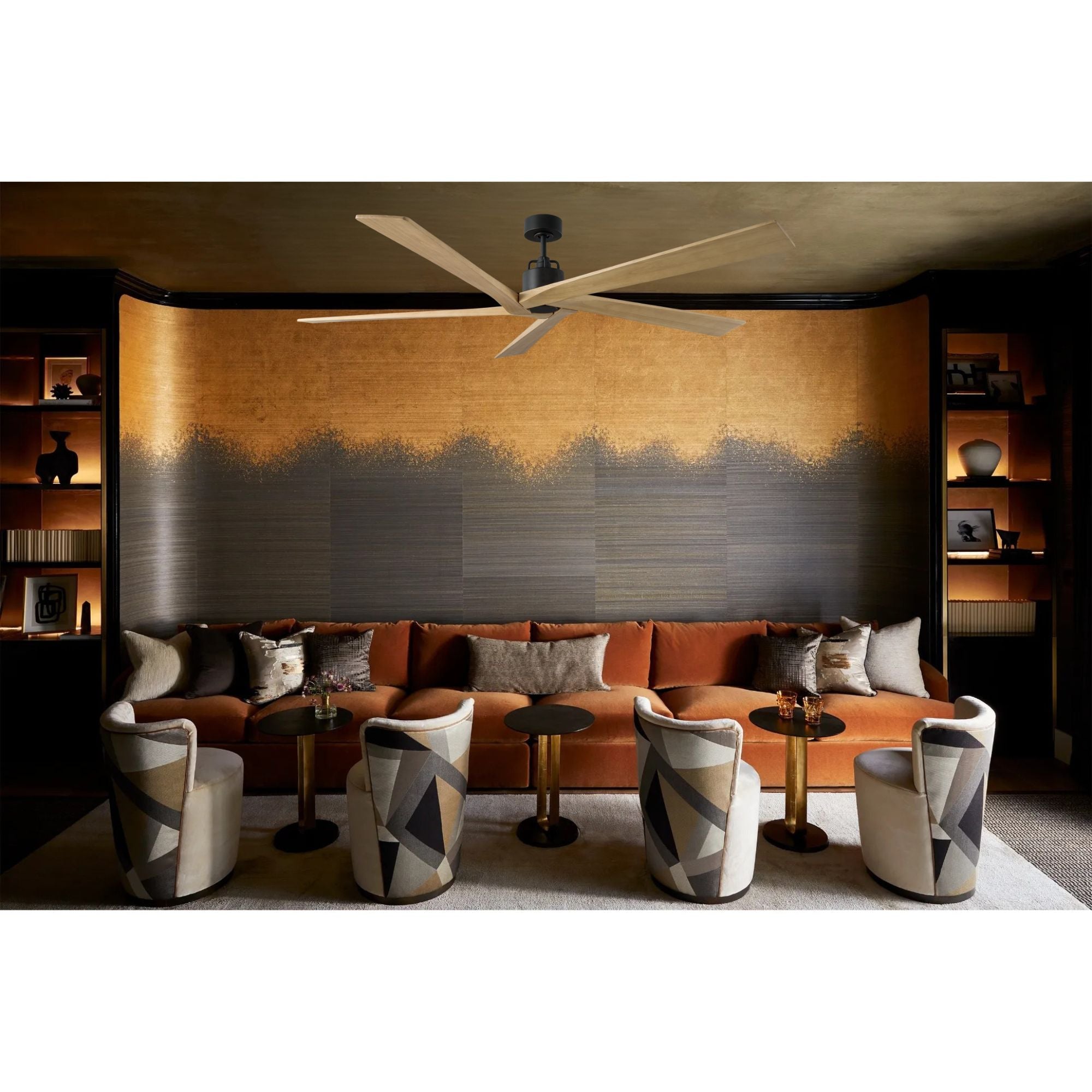 Aspen 70" Midnight Black & Natural Honey Large Ceiling Fan with Remote