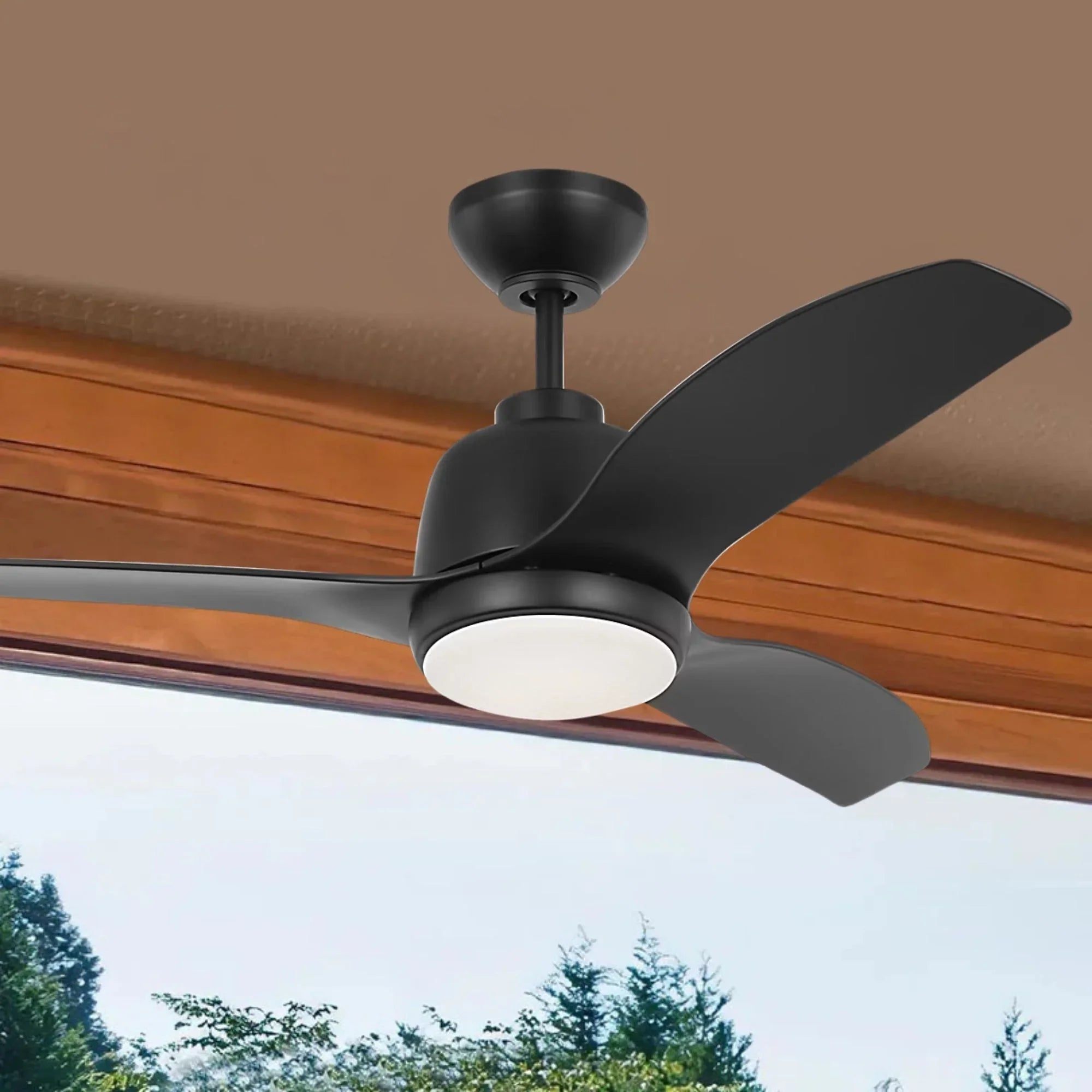 Avila Coastal 44" Midnight Black Outdoor Ceiling Fan with Light & Remote