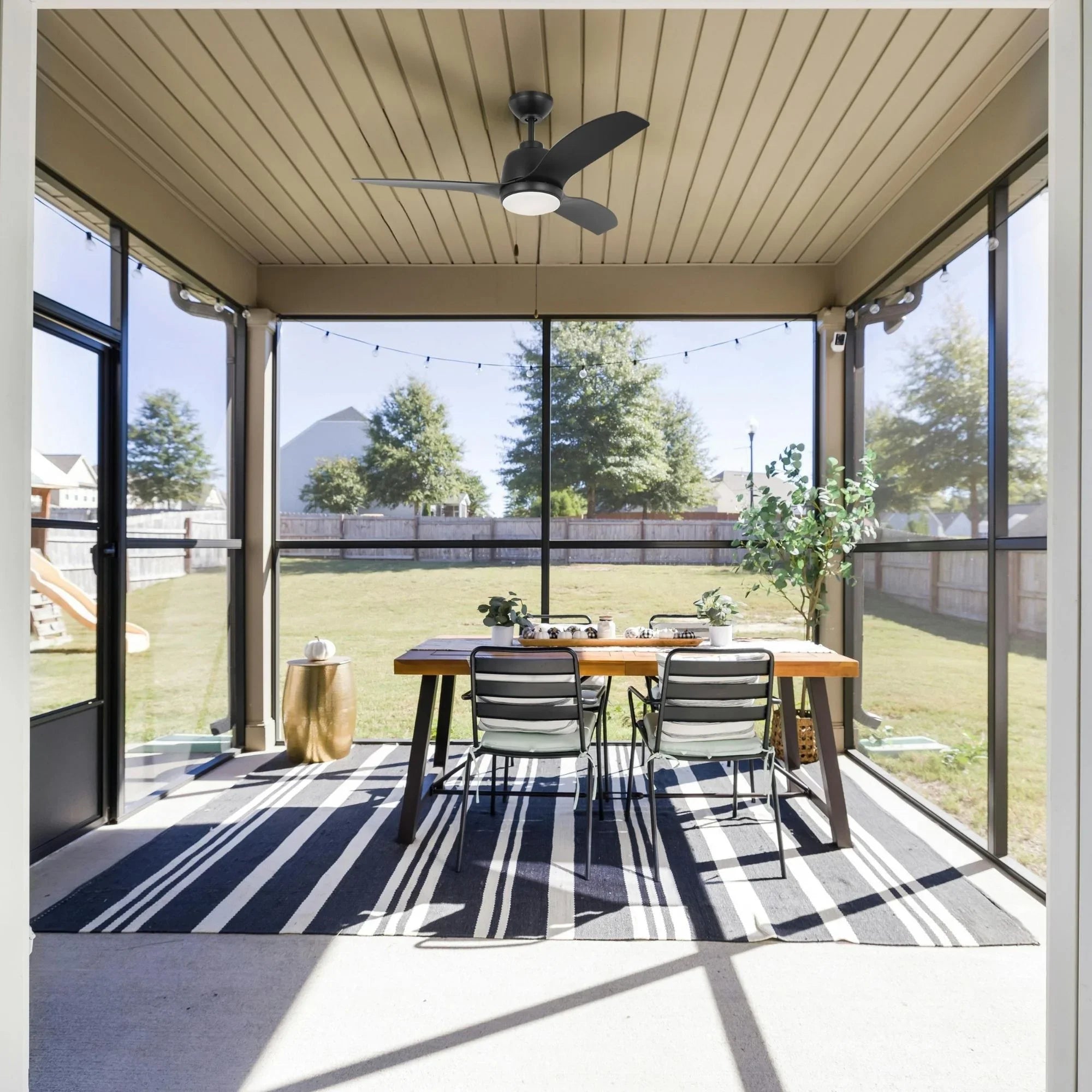 Avila Coastal 44" Midnight Black Outdoor Ceiling Fan with Light & Remote