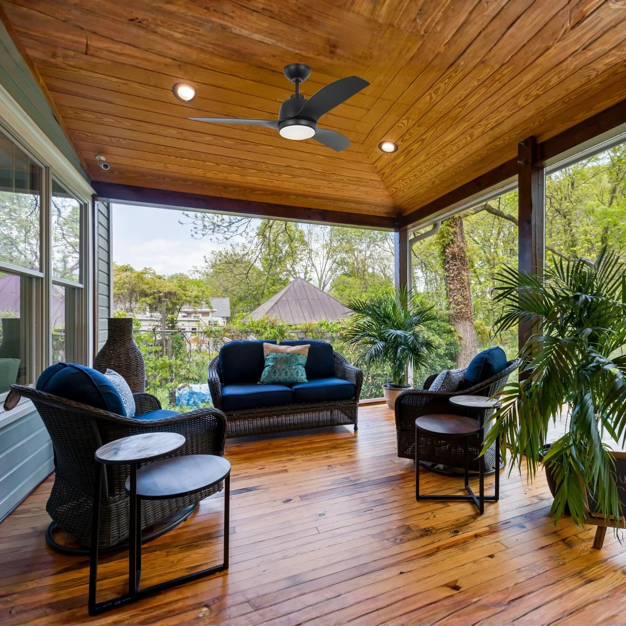 Avila Coastal 54" Midnight Black Outdoor Ceiling Fan with Light & Remote