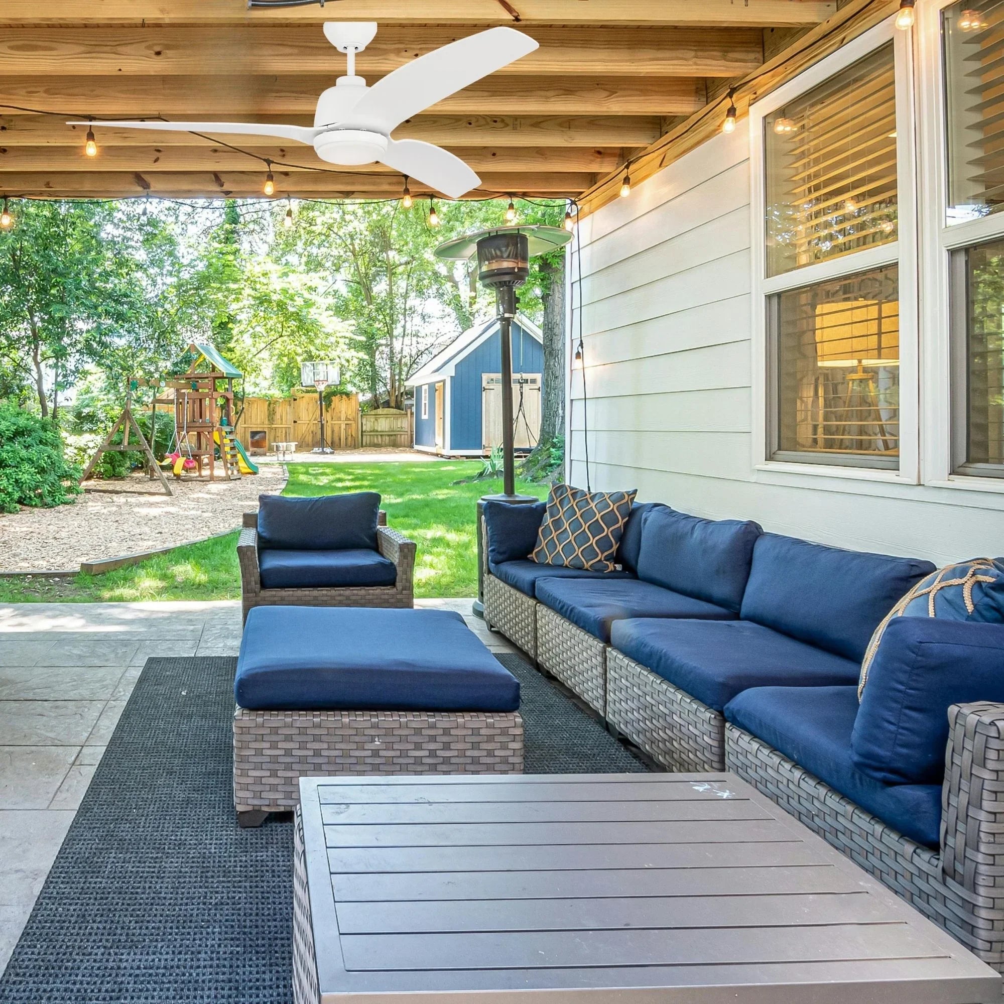 Avila Coastal 60" Matte White Outdoor Ceiling Fan with Light & Remote