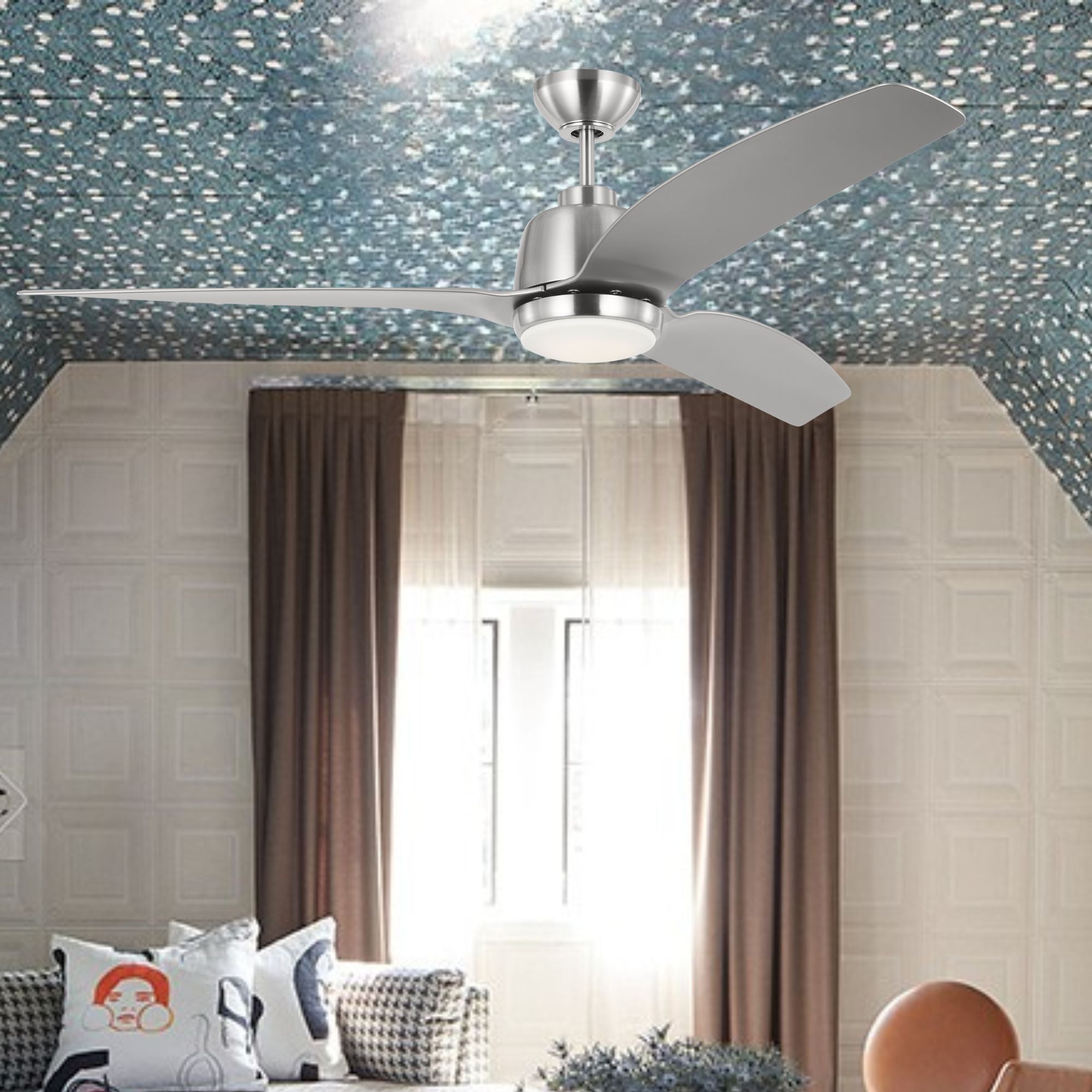 Avila 44" Brushed Steel Ceiling Fan with Light & Remote