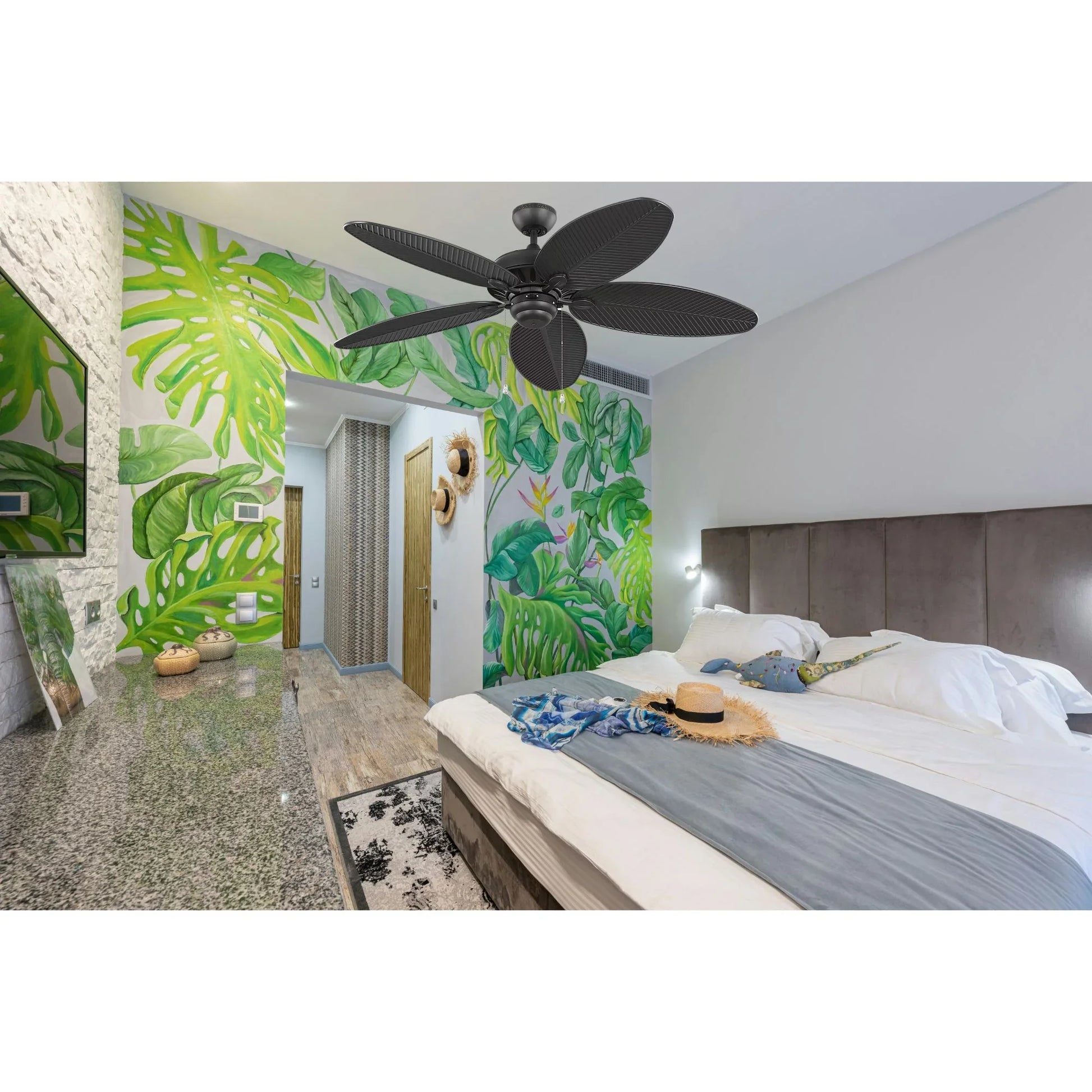 Generation Lighting - Cruise Outdoor 52" Matte Black Tropical Ceiling Fan with Pull Chain | Bees Lighting