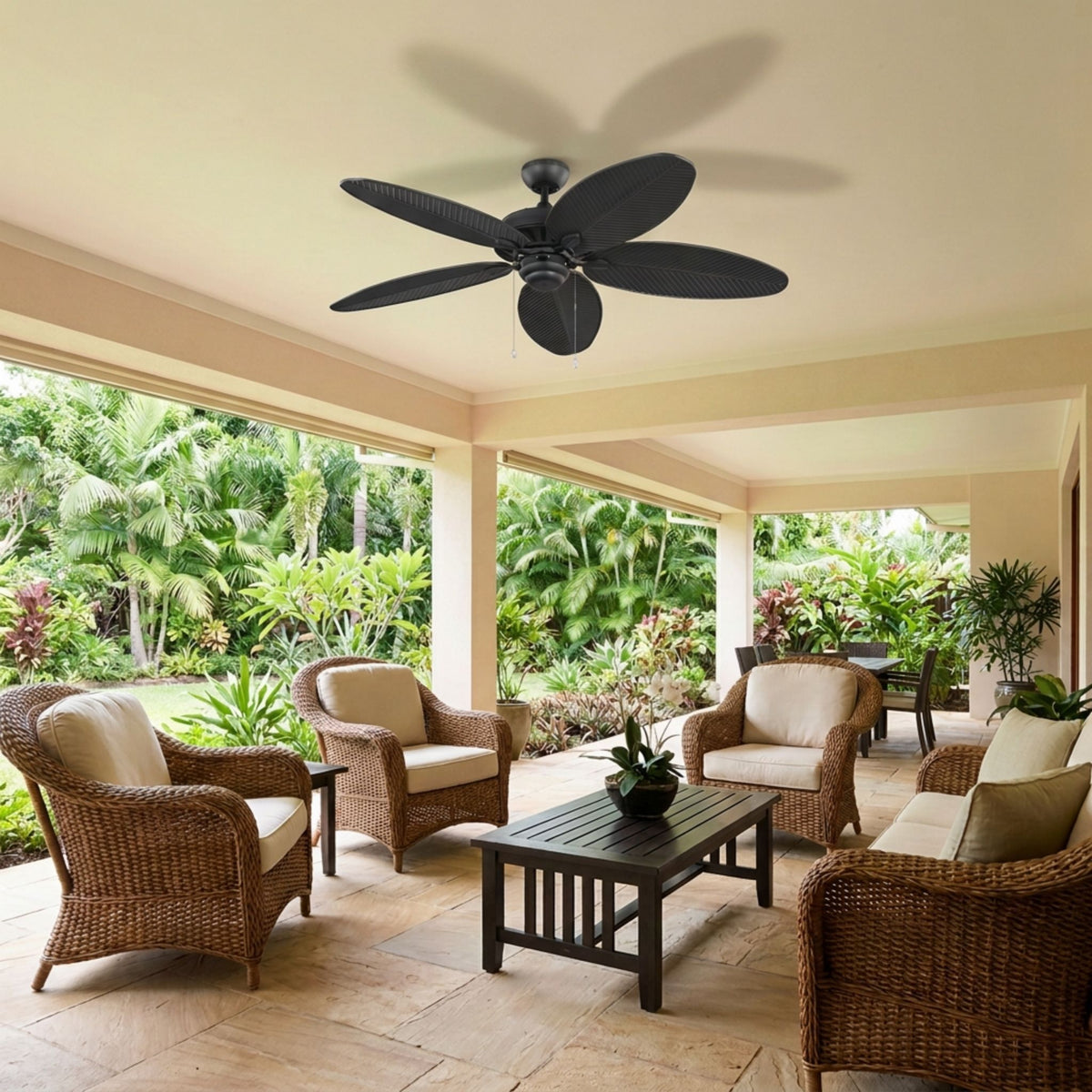 Generation Lighting - Cruise Outdoor 52" Matte Black Tropical Ceiling Fan with Pull Chain | Bees Lighting