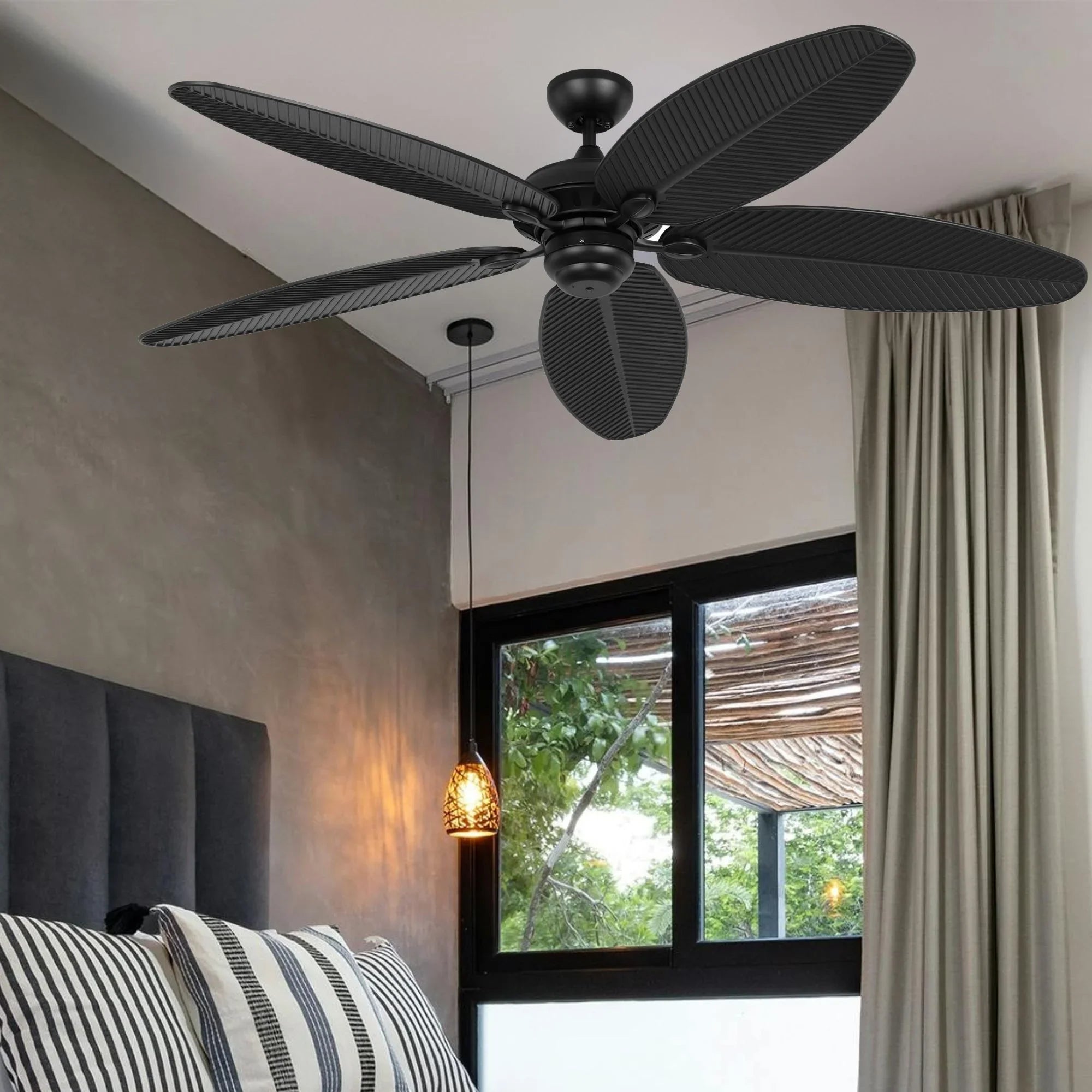 Generation Lighting - Cruise Outdoor 60" Matte Black Tropical Ceiling Fan with Remote | Bees Lighting