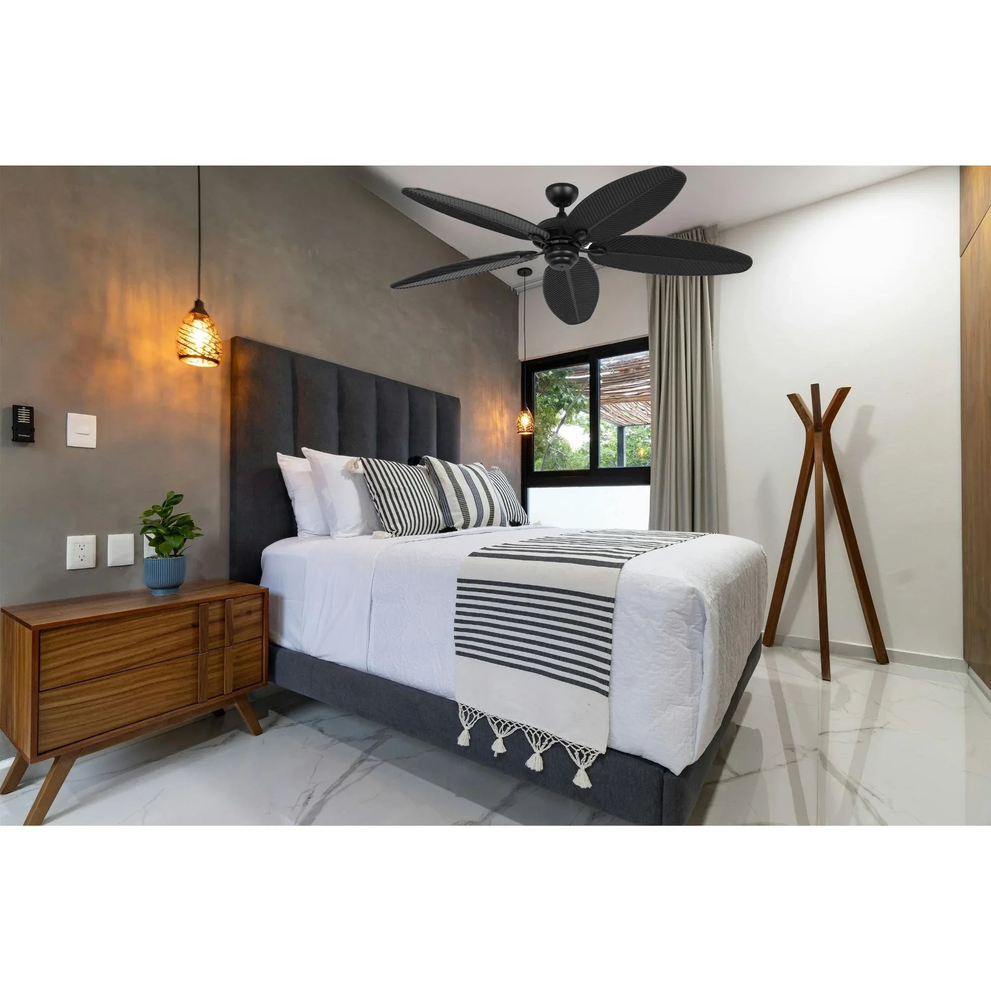 Generation Lighting - Cruise Outdoor 60" Matte Black Tropical Ceiling Fan with Remote | Bees Lighting