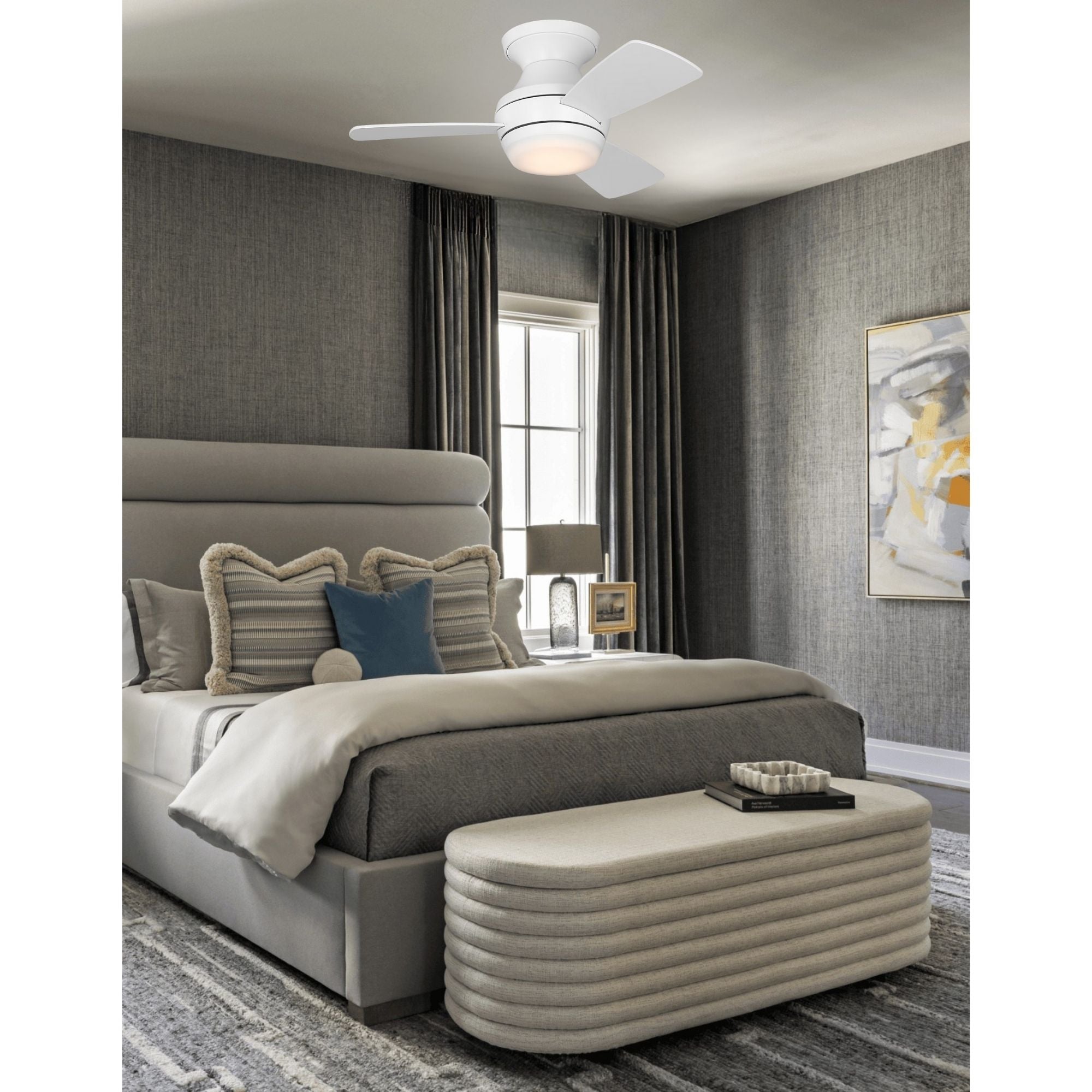 Ikon 32" Matte White Hugger LED Ceiling Fan