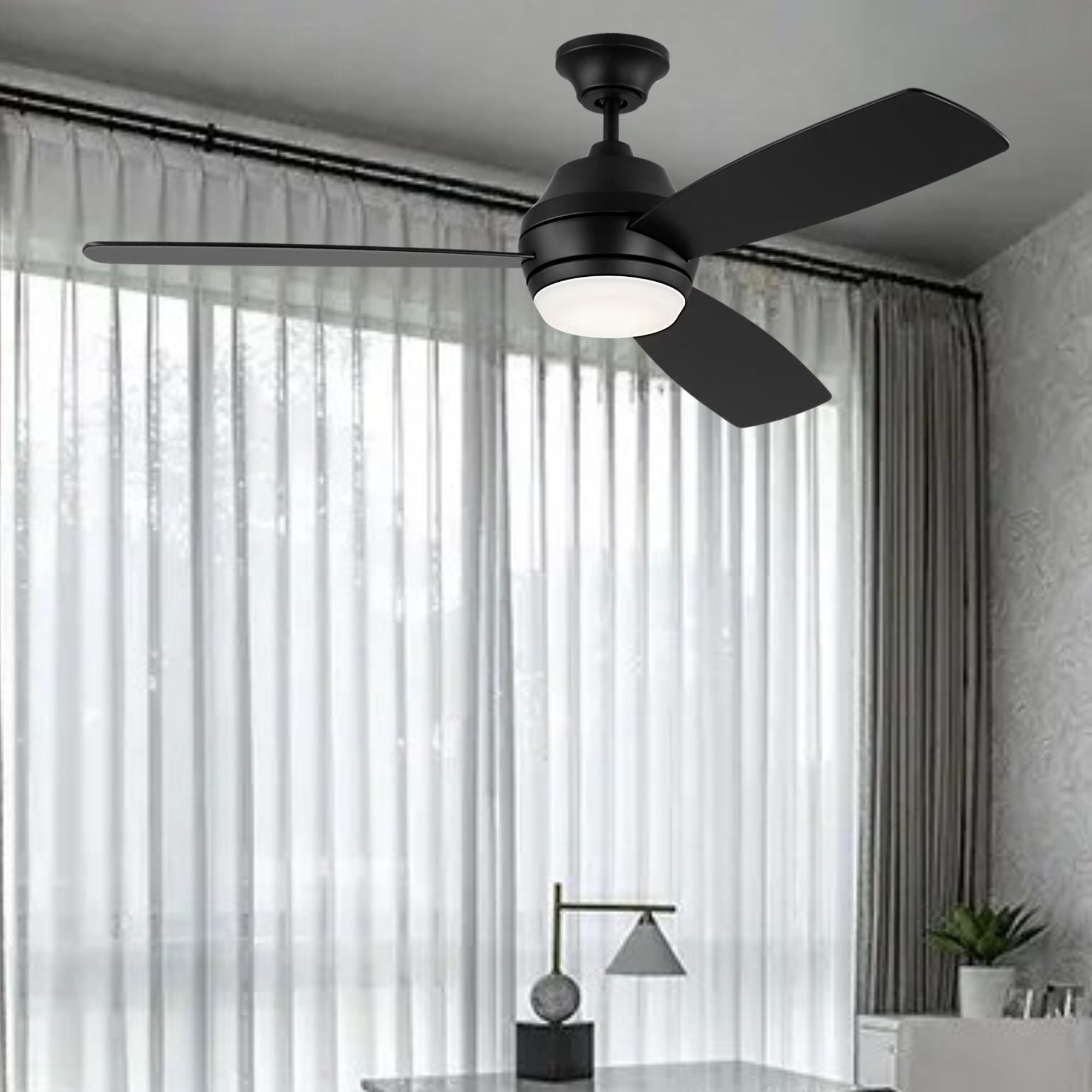Ikon 52" Midnight Black Downrod LED Ceiling Fan