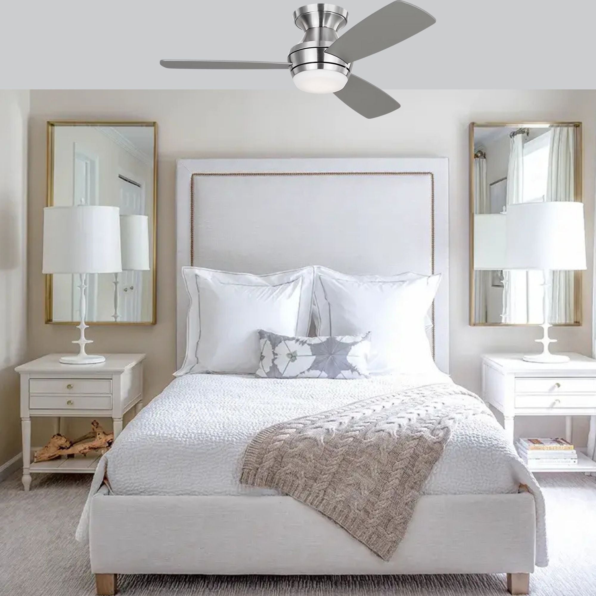 Ikon 44" Brushed Steel Hugger LED Ceiling Fan