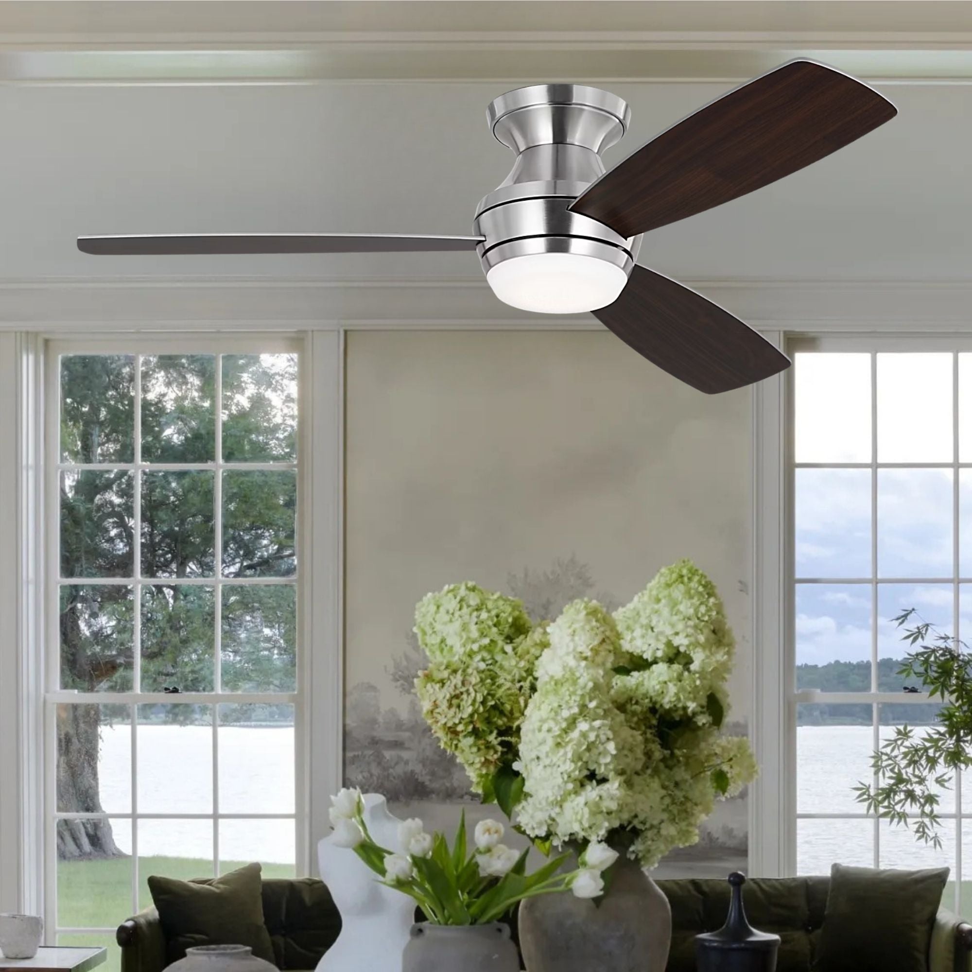 Ikon 52" Brushed Steel Semi Flush LED Ceiling Fan