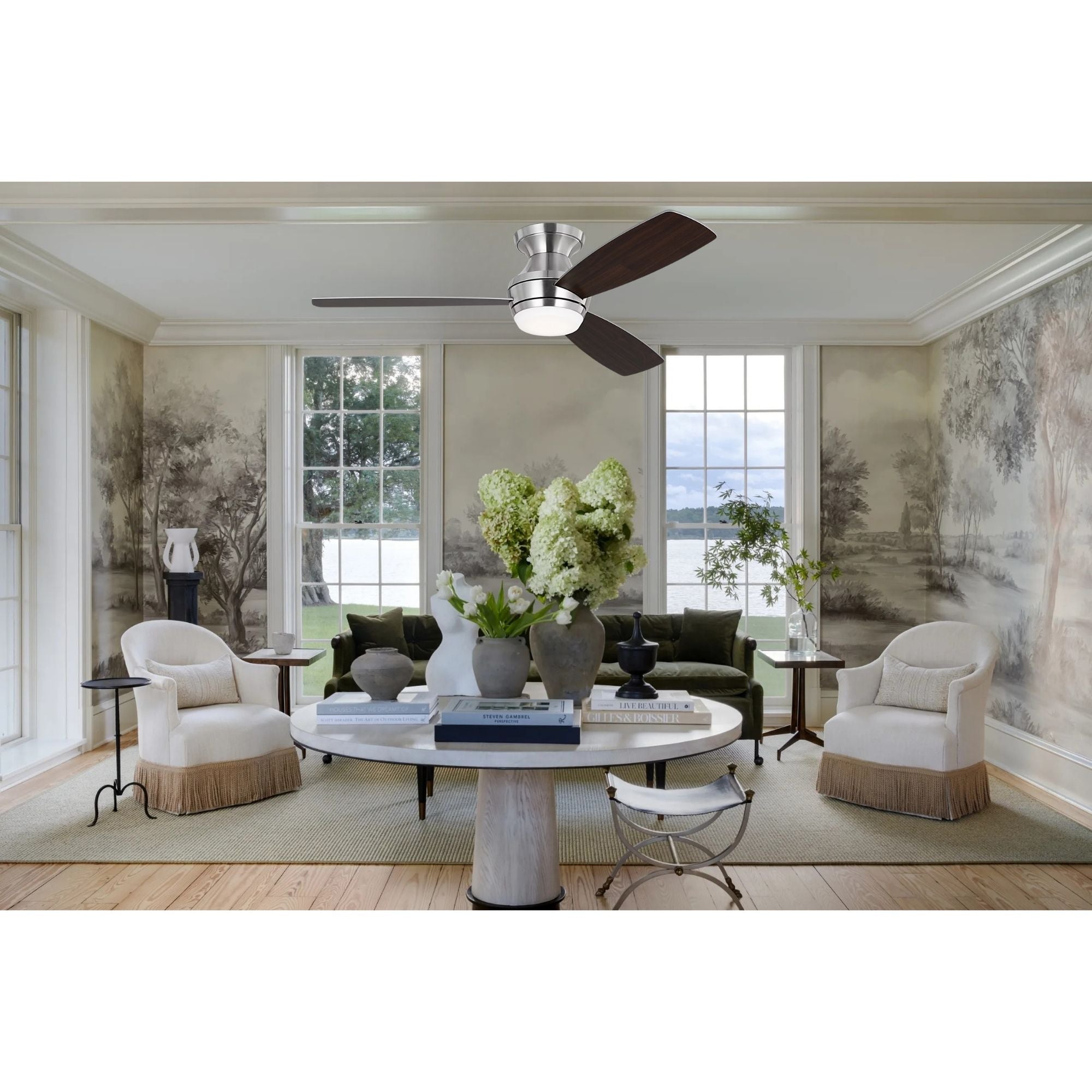 Ikon 52" Brushed Steel Semi Flush LED Ceiling Fan