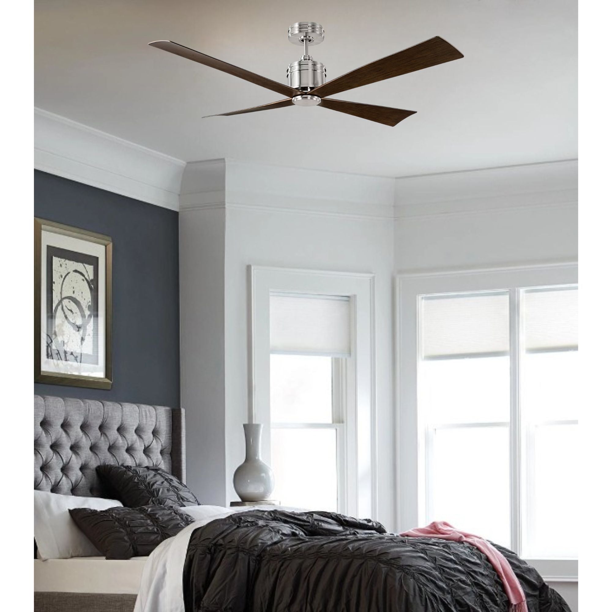 Launceton 56" Brushed Steel 4-Blade LED Ceiling Fan