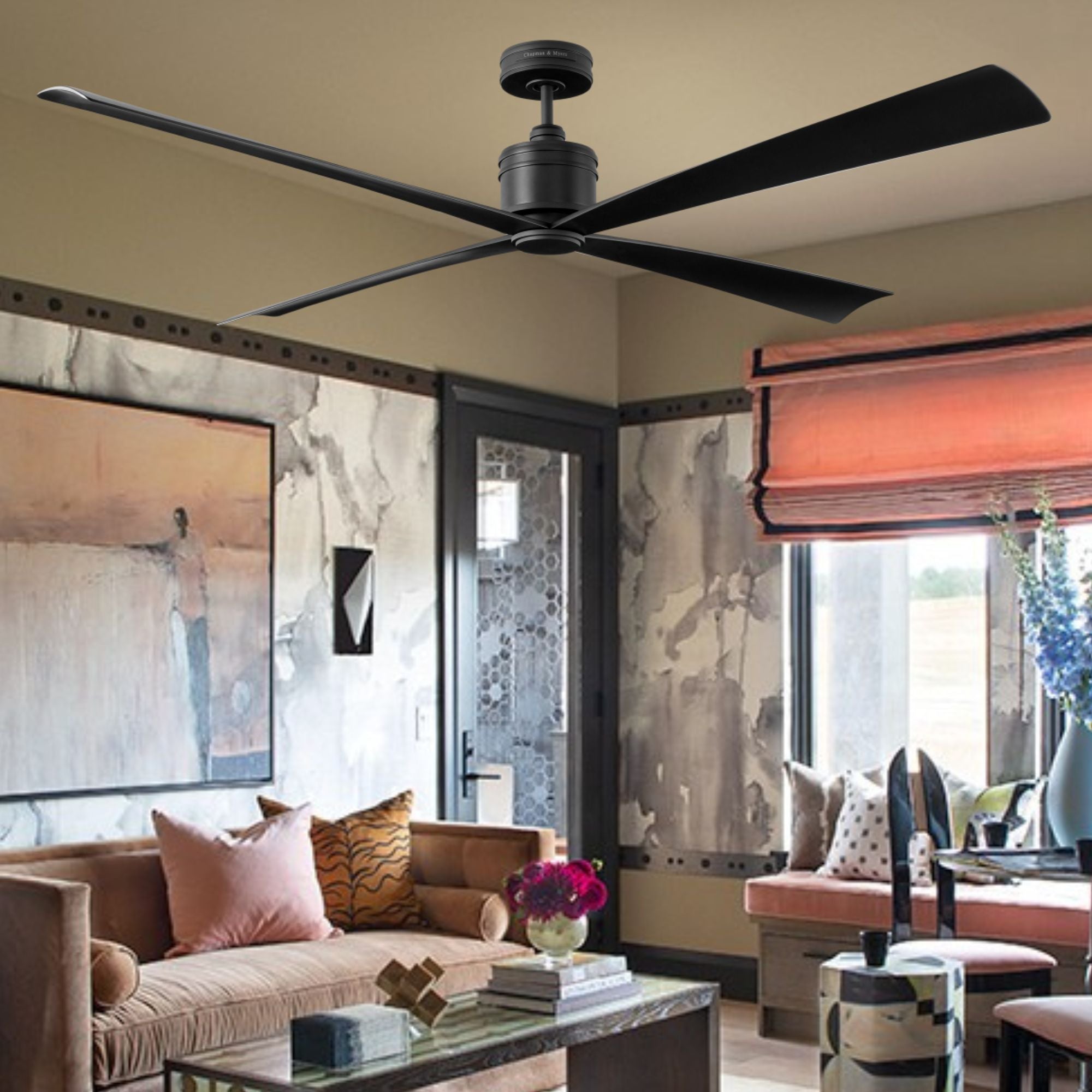 Launceton 72" Midnight Black 4-Blade LED Ceiling Fan