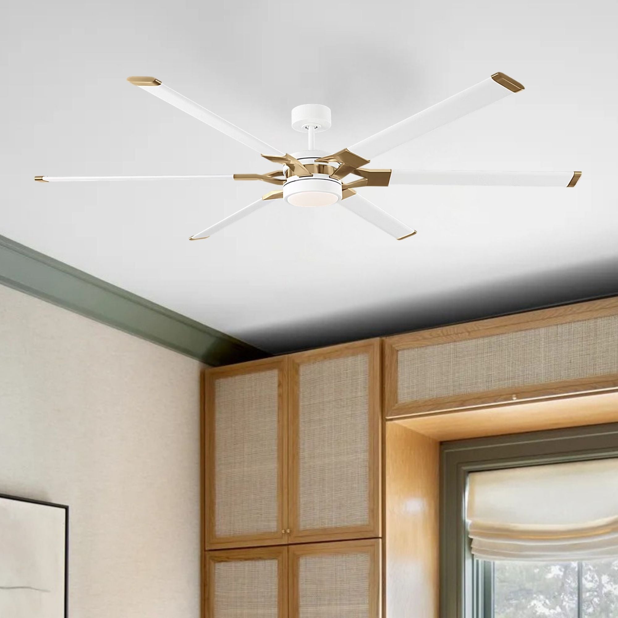 Loft 72" White & Brass Damp Rated LED Ceiling Fan with Remote