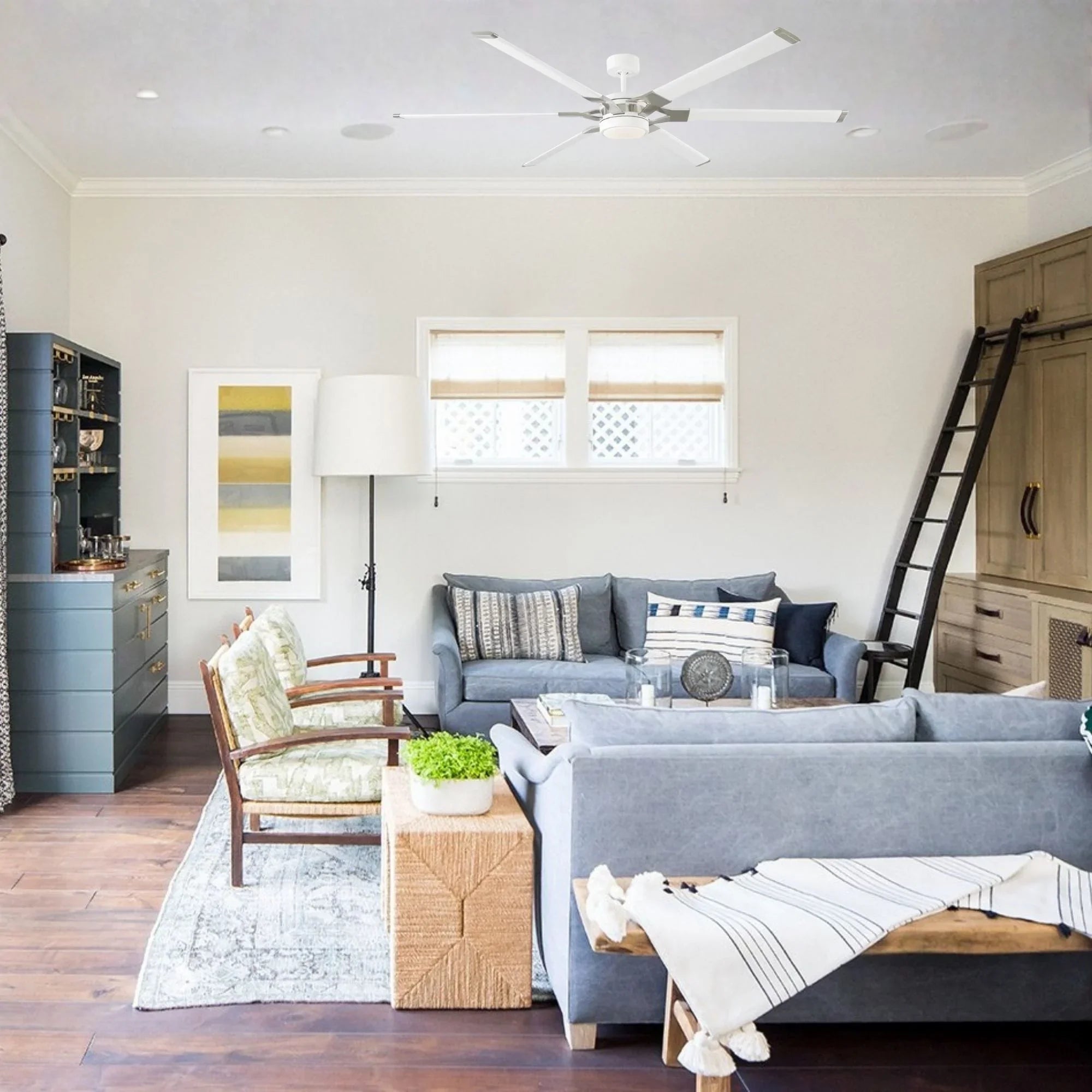 Loft 72" White & Steel Damp Rated LED Ceiling Fan with Remote