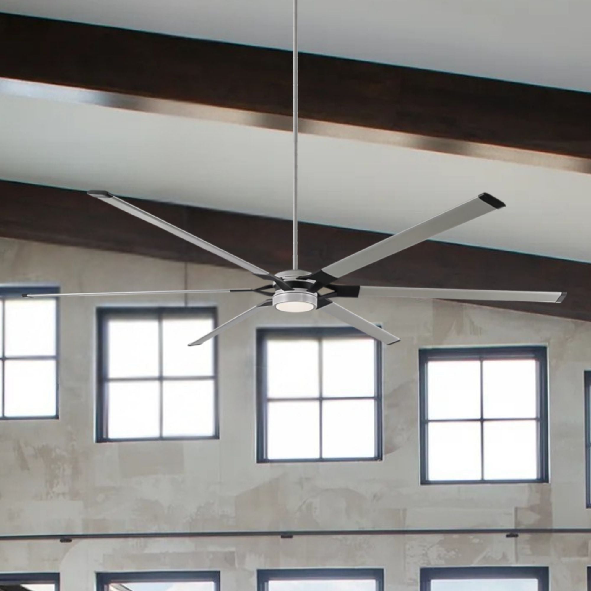 Loft 96" Brushed Steel Large LED Ceiling Fan with Remote