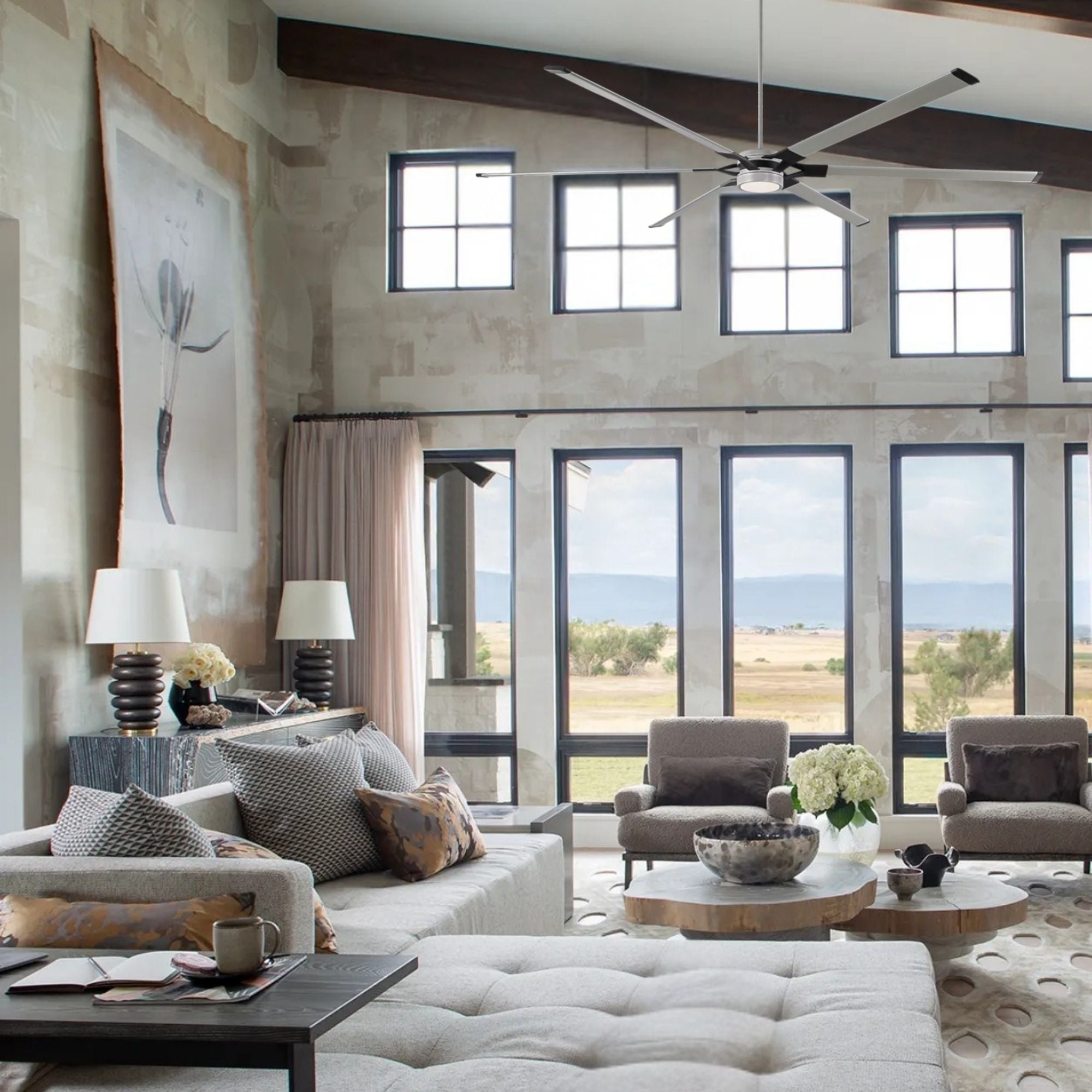 Loft 96" Brushed Steel Large LED Ceiling Fan with Remote