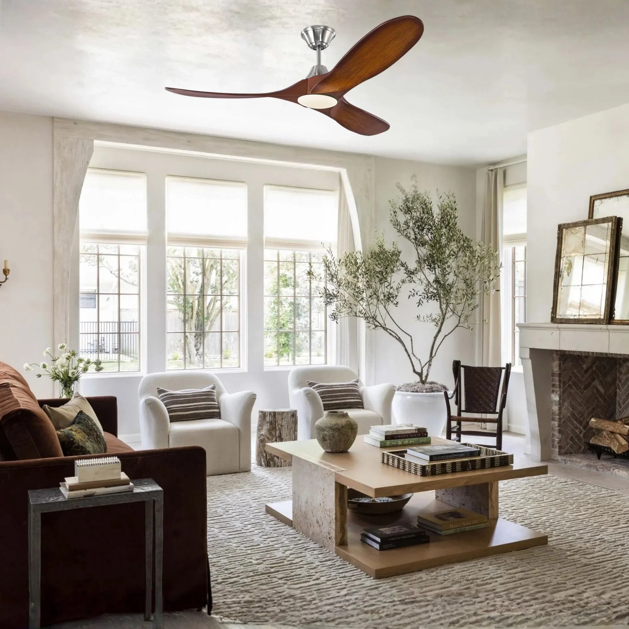 Maverick 52" Steel & Koa Damp Rated LED Ceiling Fan with Remote