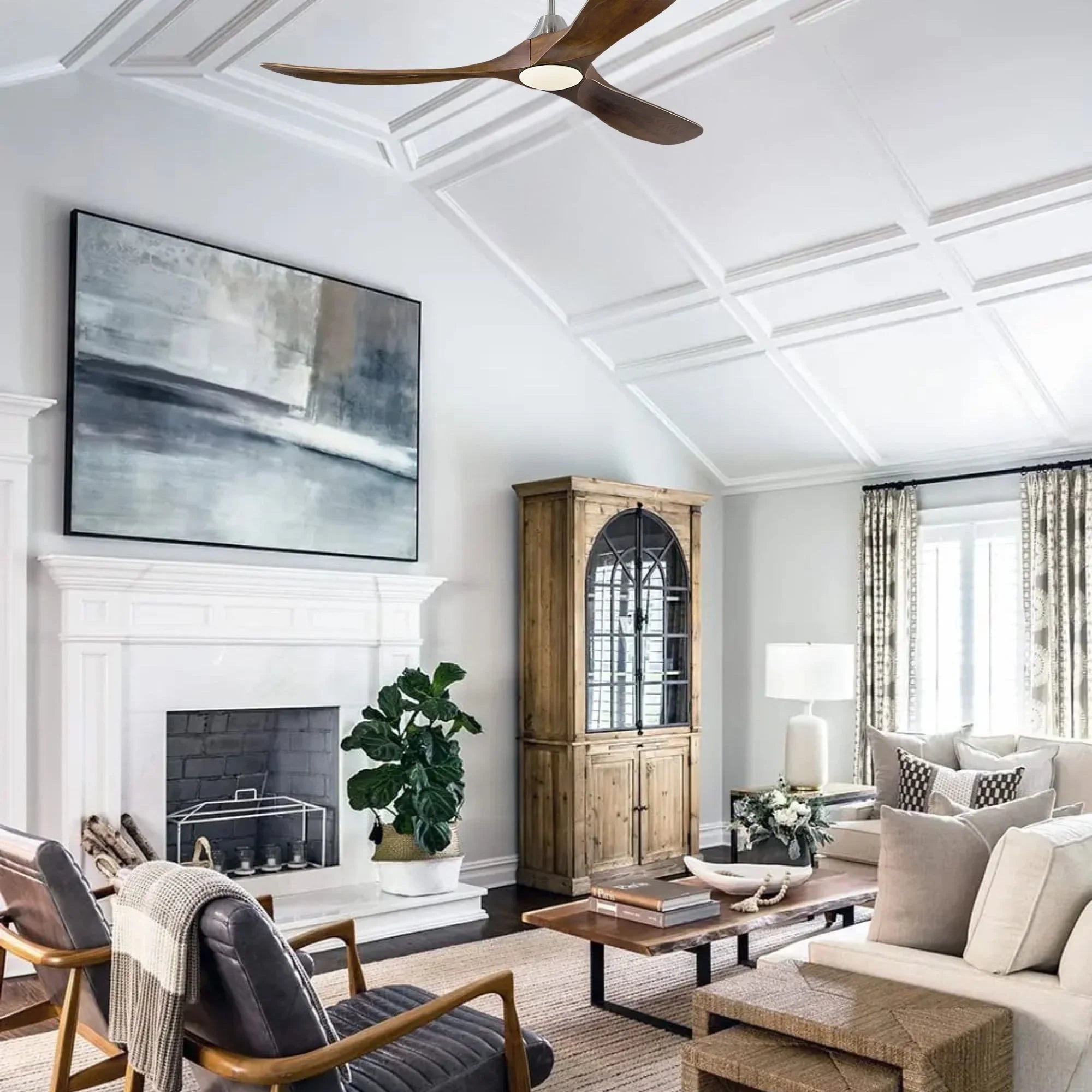 Maverick 60" Steel & Walnut Damp Rated LED Ceiling Fan with Remote
