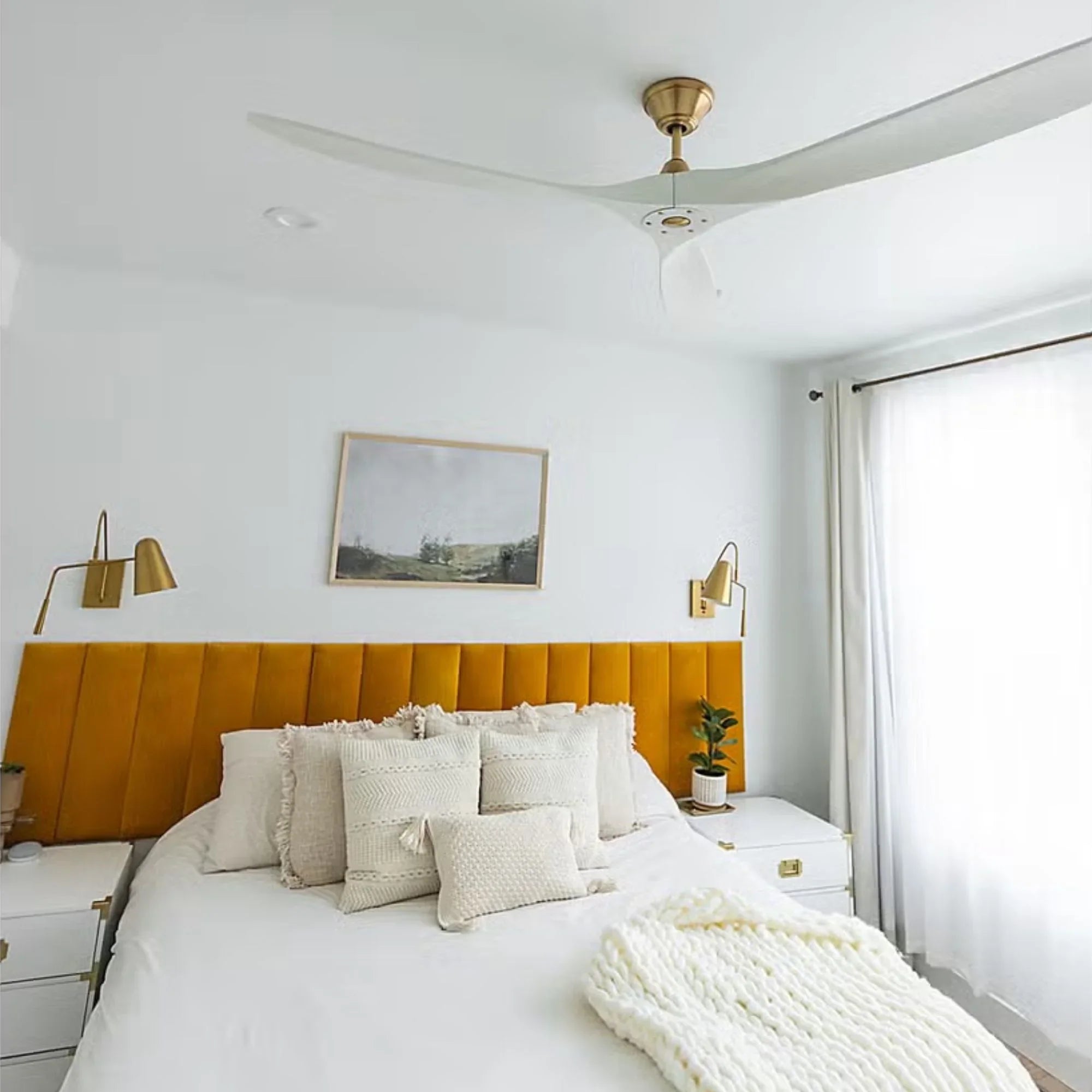 Maverick 60" White & Brass Damp Rated Ceiling Fan with Remote