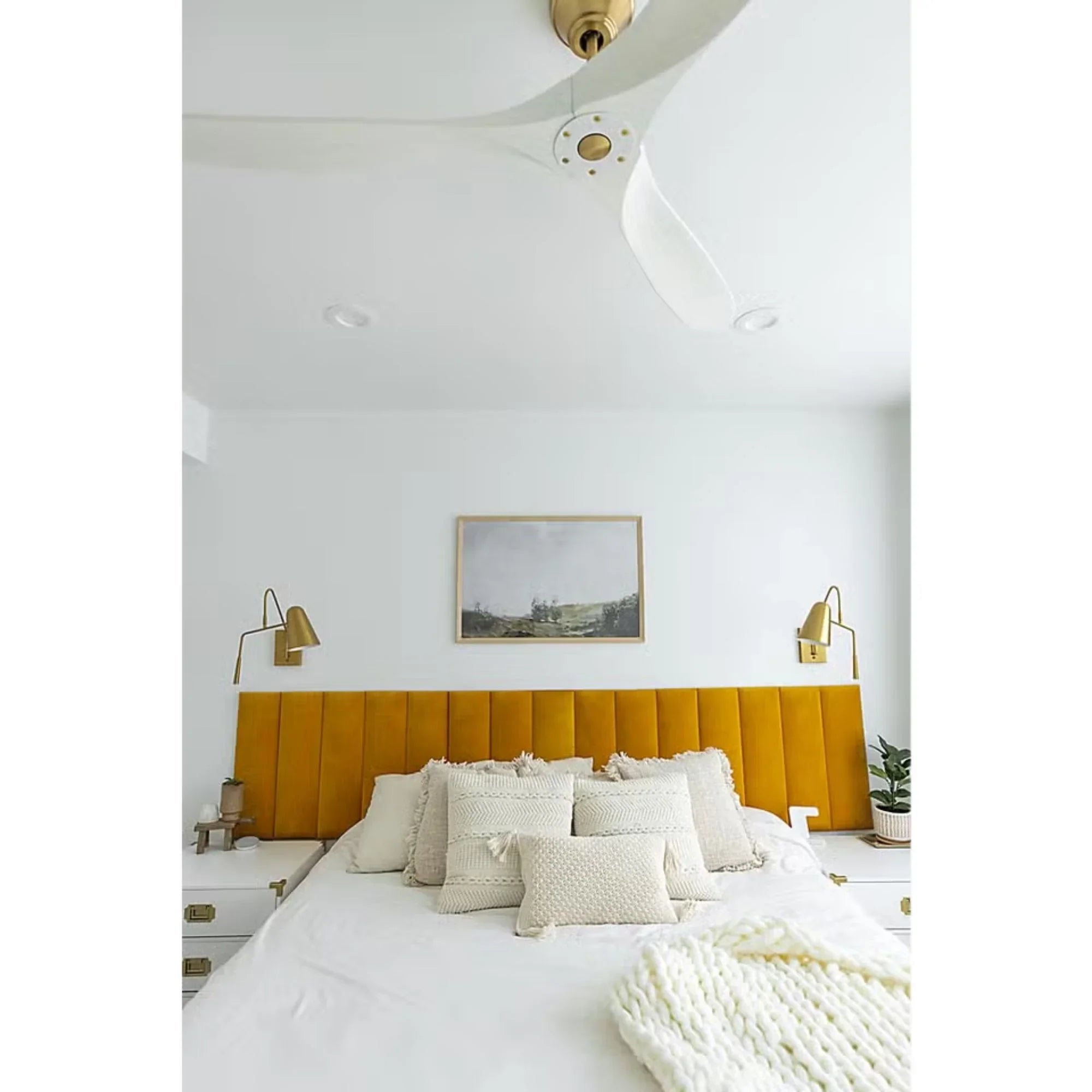 Maverick 60" White & Brass Damp Rated Ceiling Fan with Remote