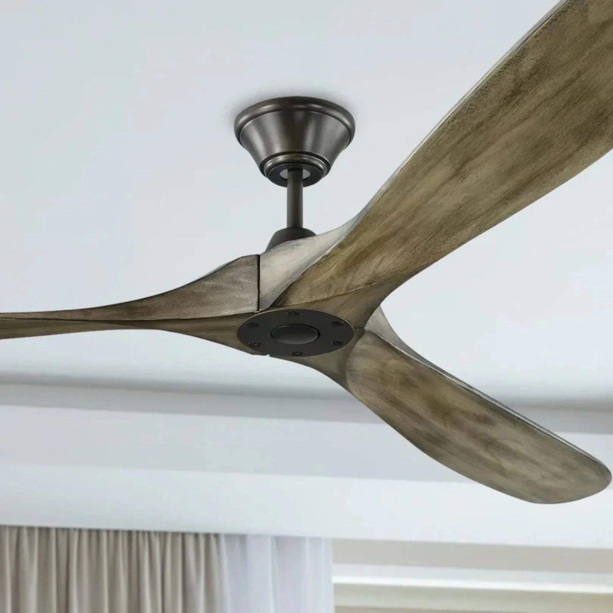 Maverick Max 70" Aged Pewter & Oak Large Ceiling Fan with Remote