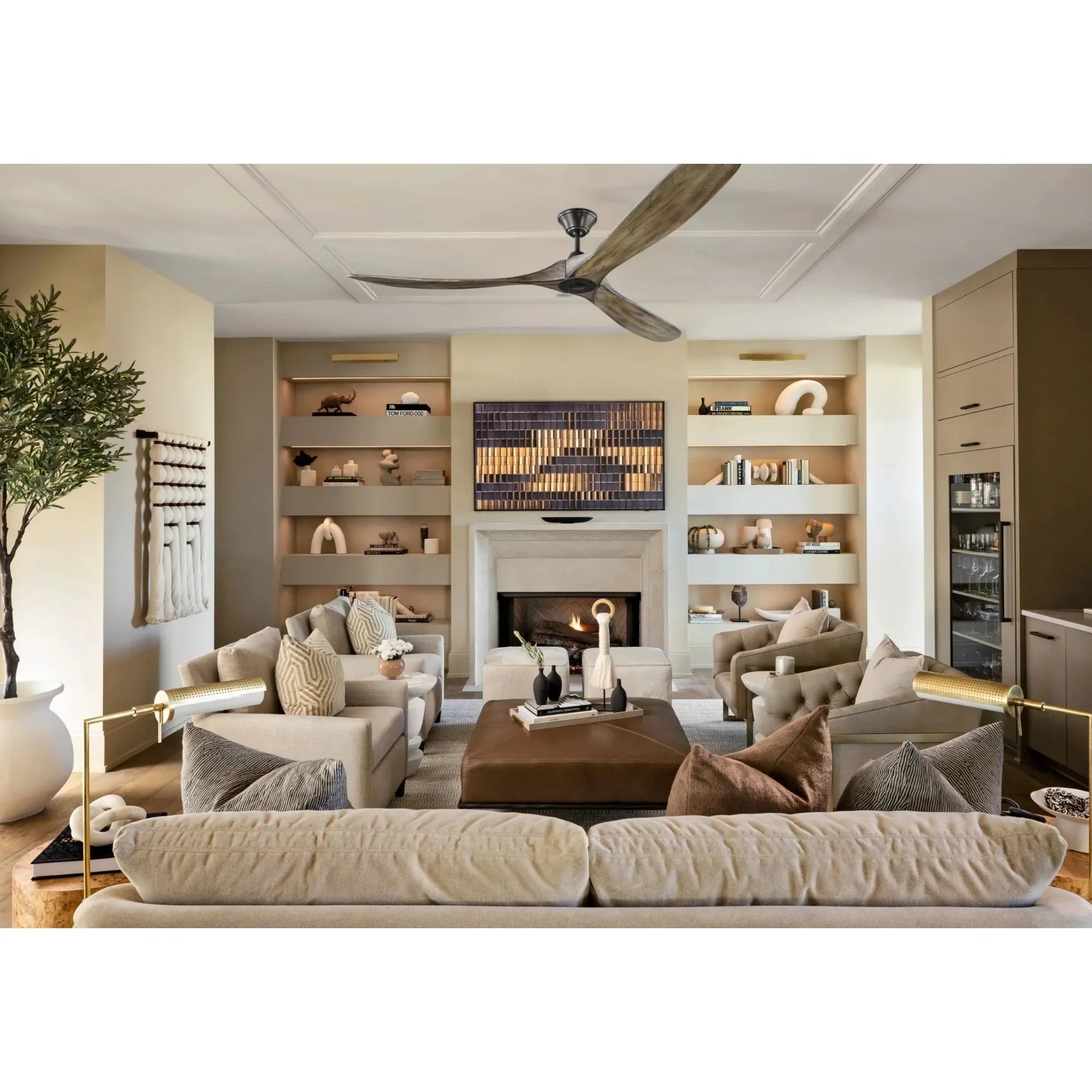 Maverick Max 70" Aged Pewter & Oak Large Ceiling Fan with Remote