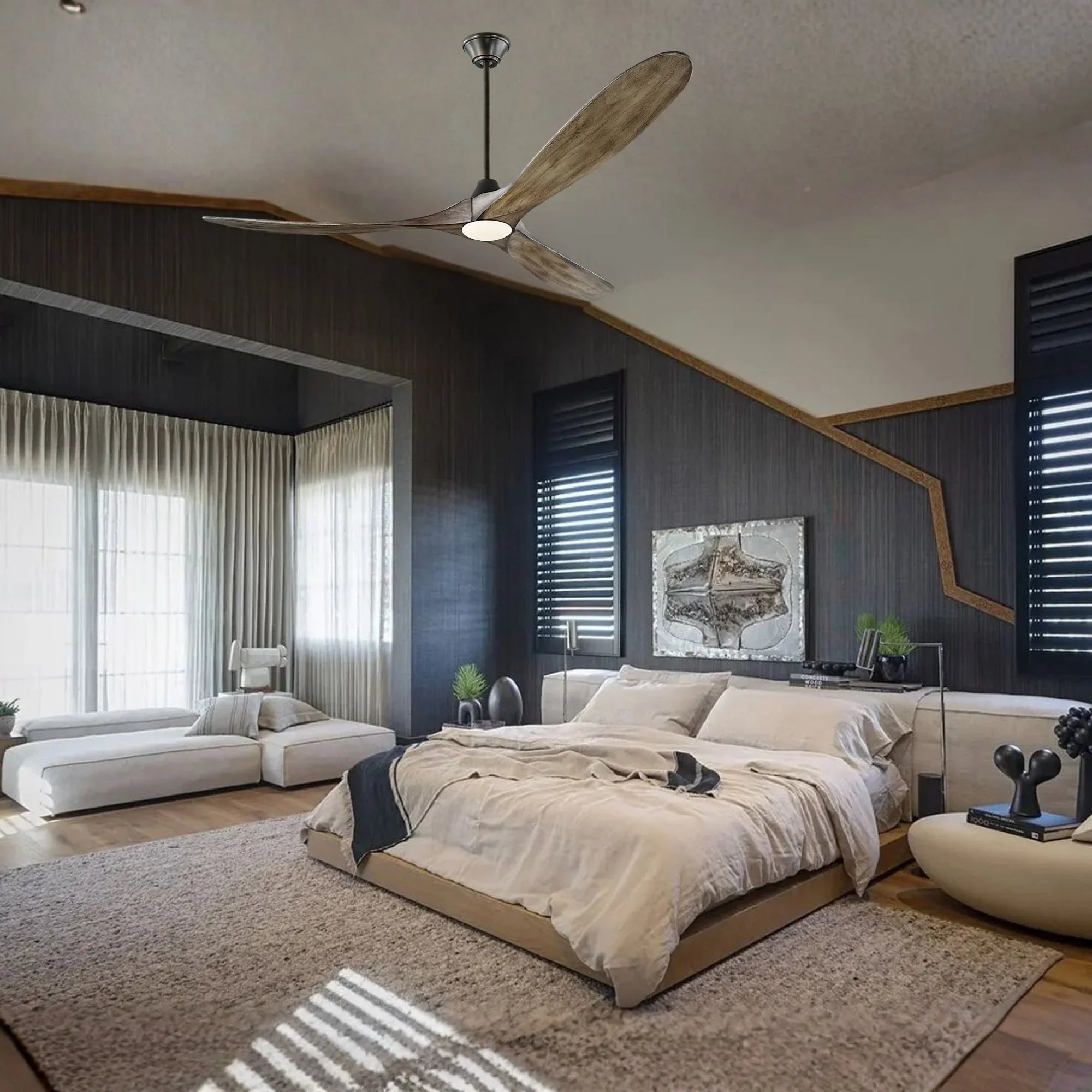 Maverick Max 70" Aged Pewter & Oak LED Large Ceiling Fan with Remote