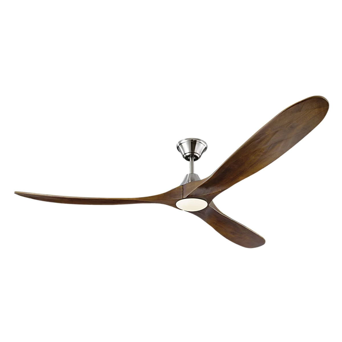 LED ceiling fan with brushed steel housing and dark walnut three blades