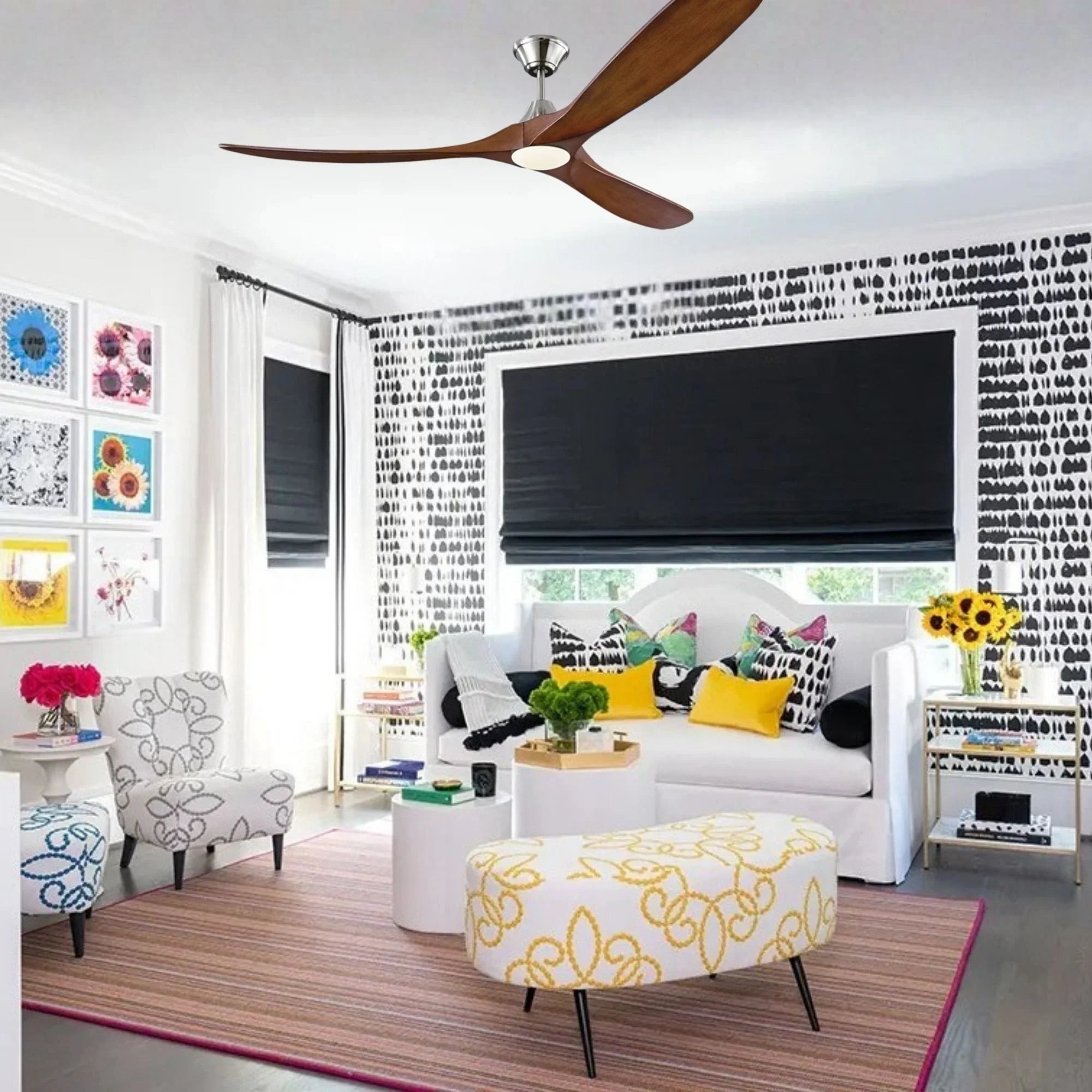 Maverick Max 70" Steel & Koa LED Large Ceiling Fan with Remote