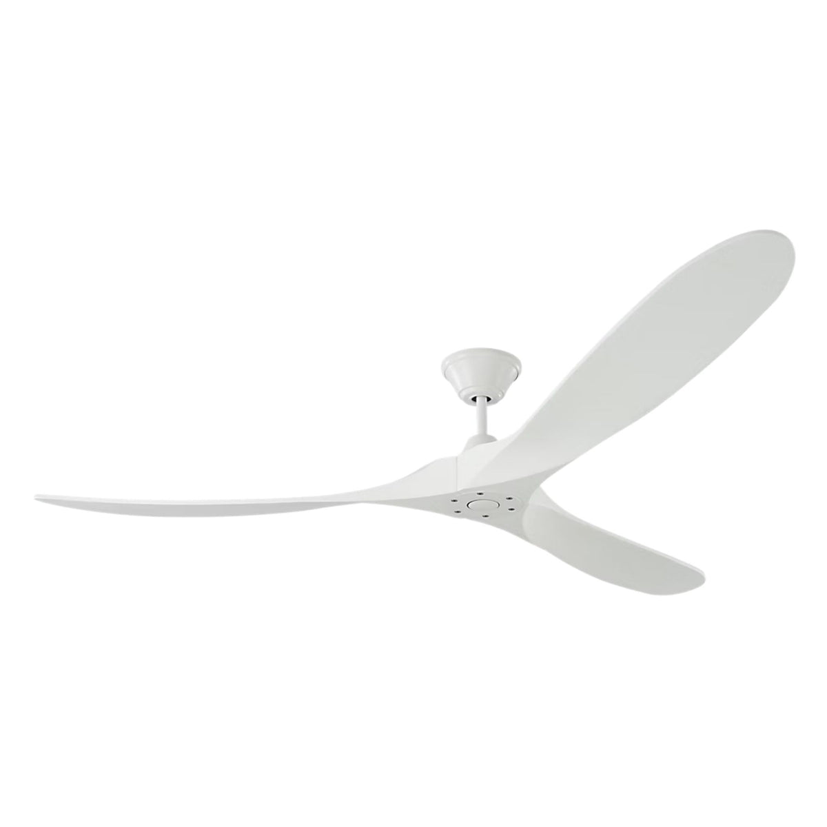 Matte white ceiling fan with four blades and central motor housing