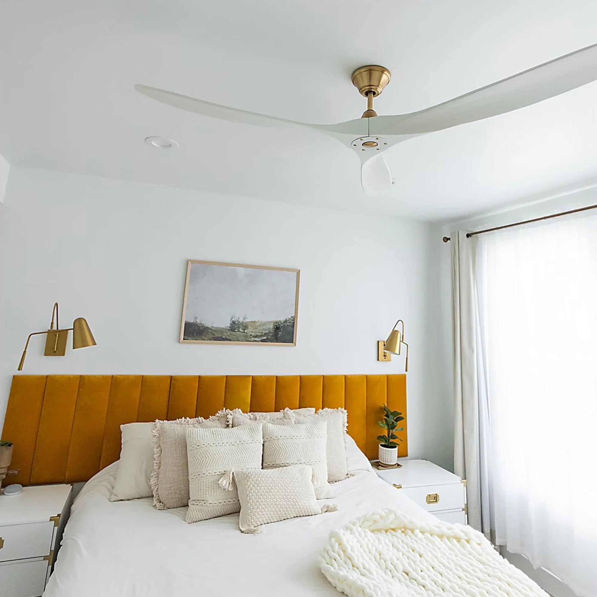 Maverick Max 70" White & Brass Large Ceiling Fan with Remote