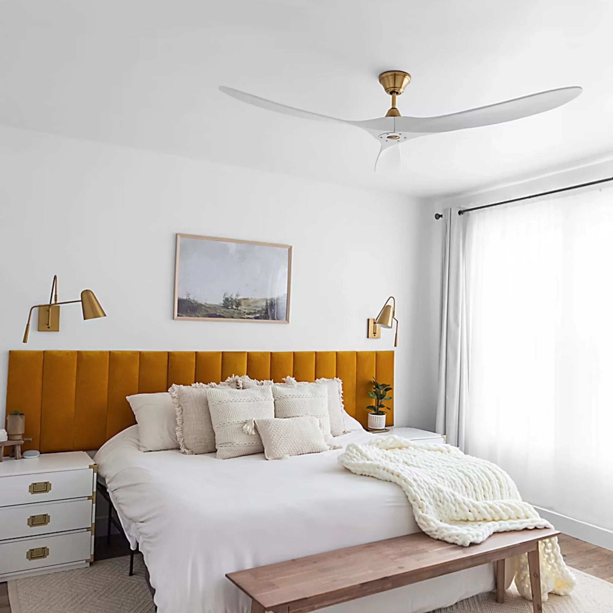 Maverick Max 70" White & Brass Large Ceiling Fan with Remote