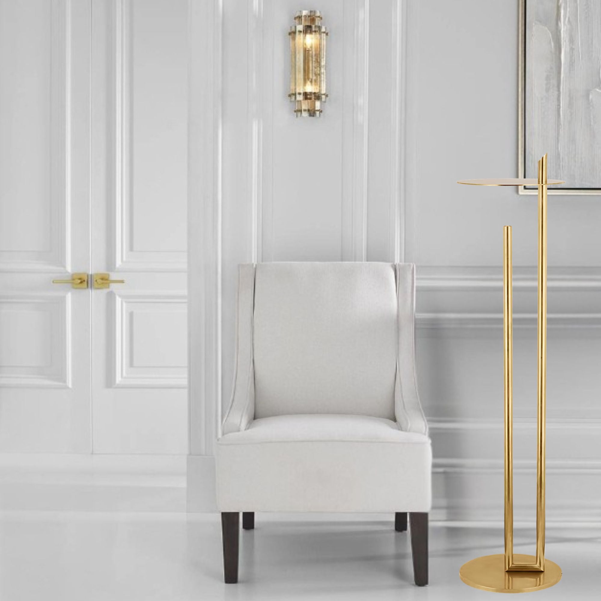 Fielle 65" LED Floor Lamp, 120-240V, Natural Brass Finish