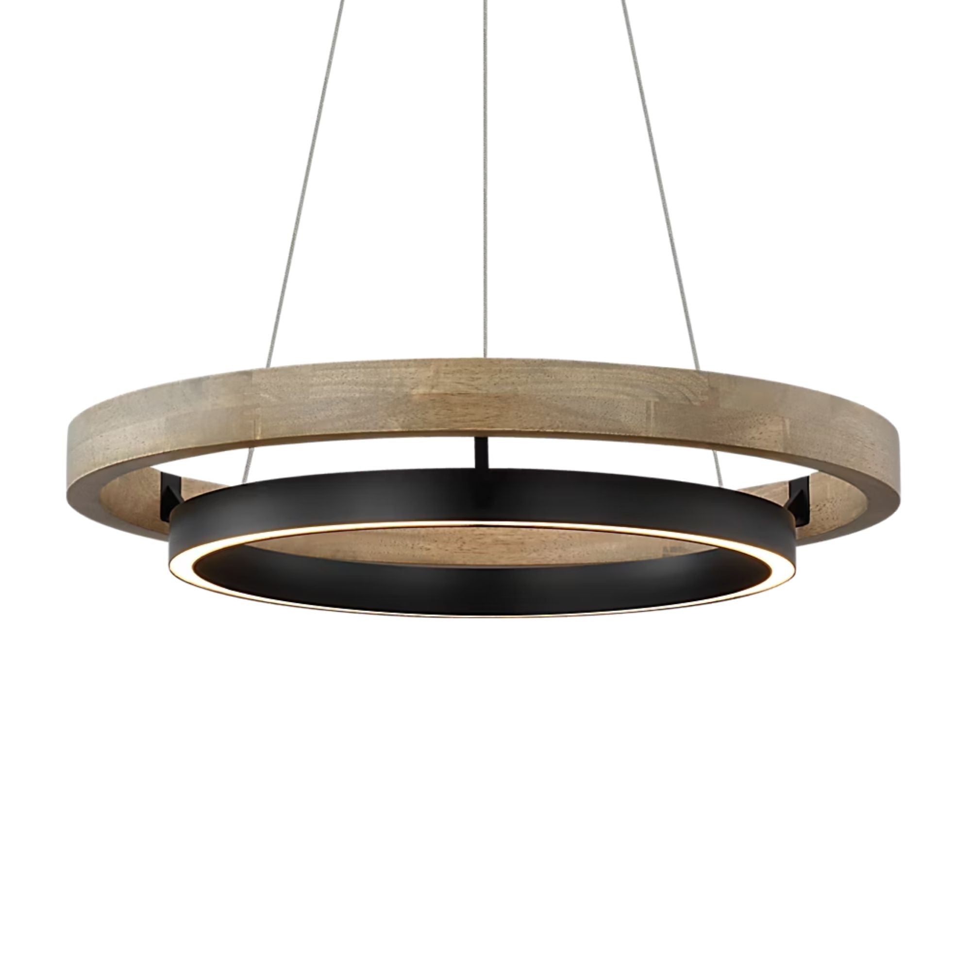 Grace 24" LED Chandelier, Matte Black & Weathered Oak Wood Finish