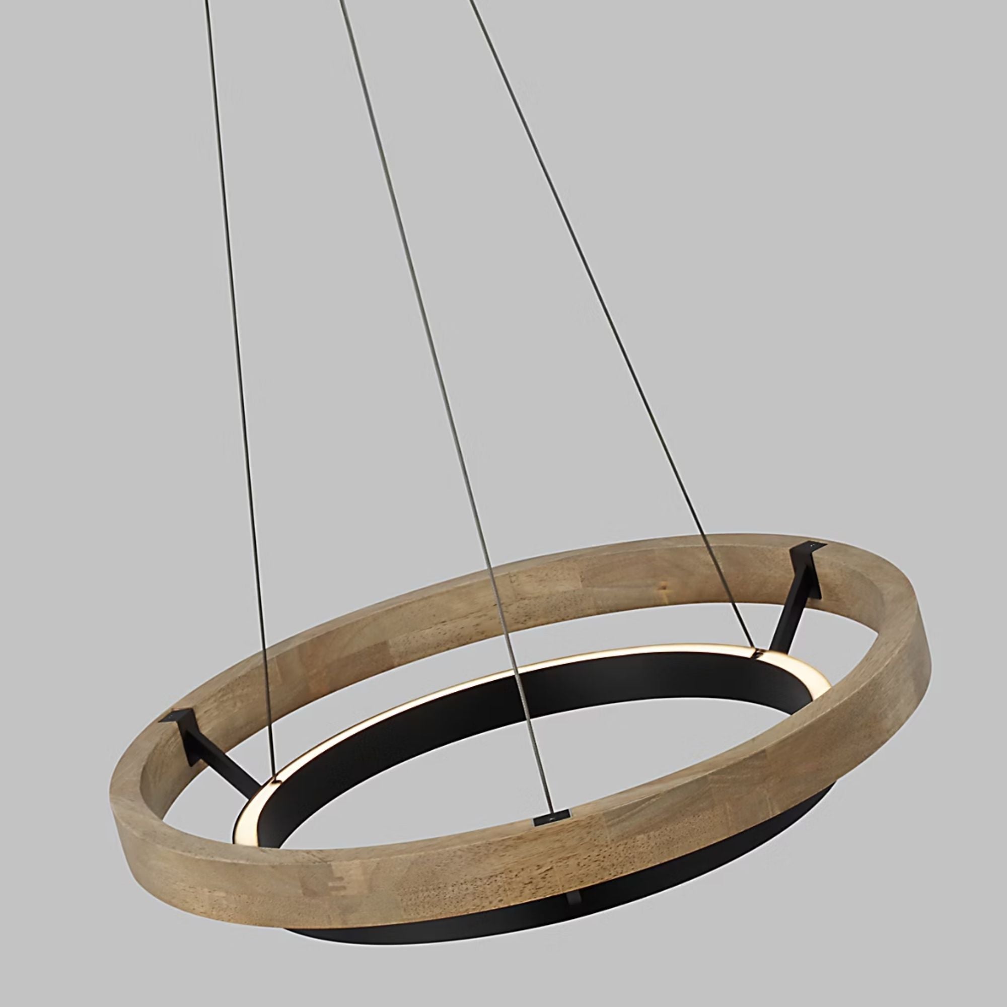 Grace 24" LED Chandelier, Matte Black & Weathered Oak Wood Finish
