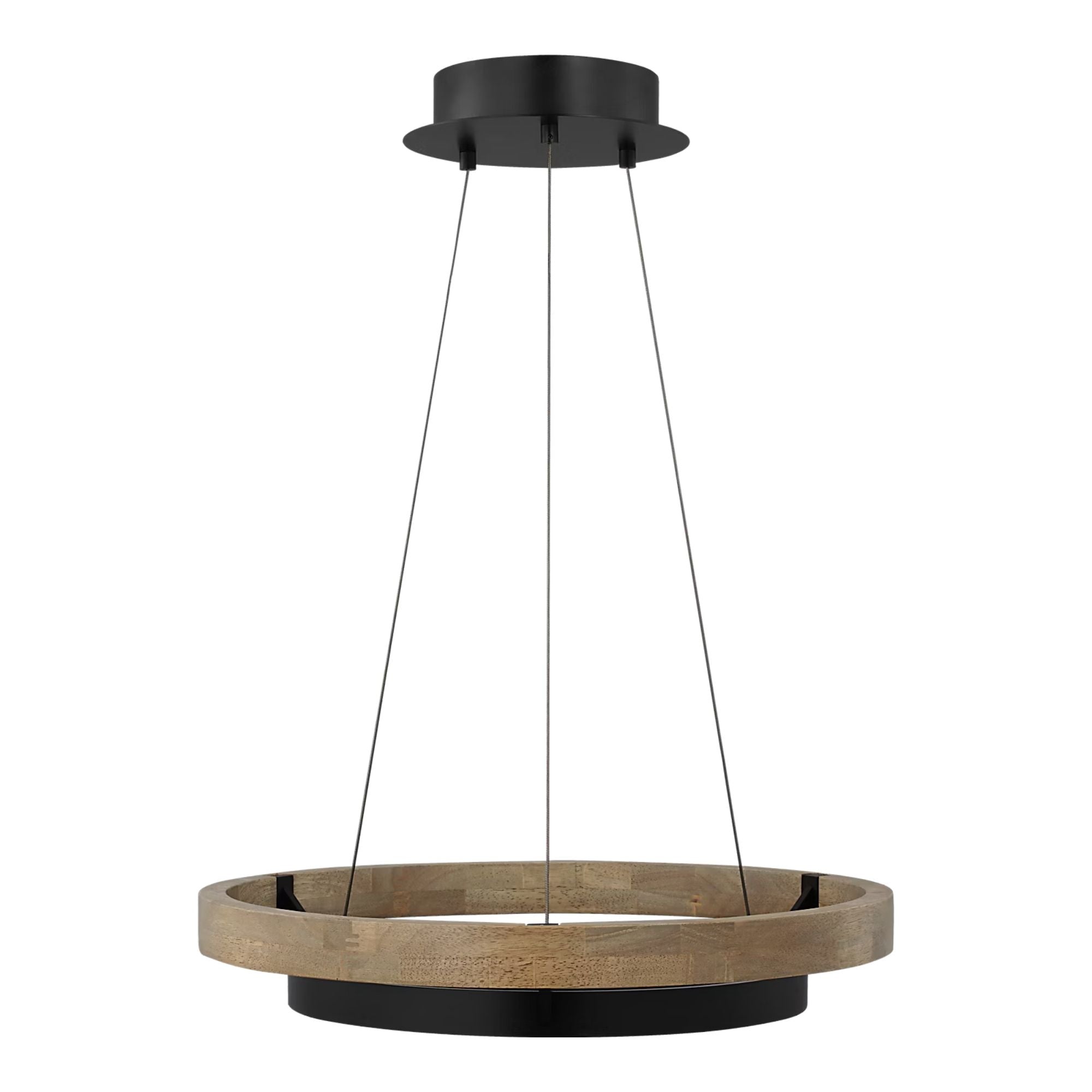 Grace 24" LED Chandelier, Matte Black & Weathered Oak Wood Finish