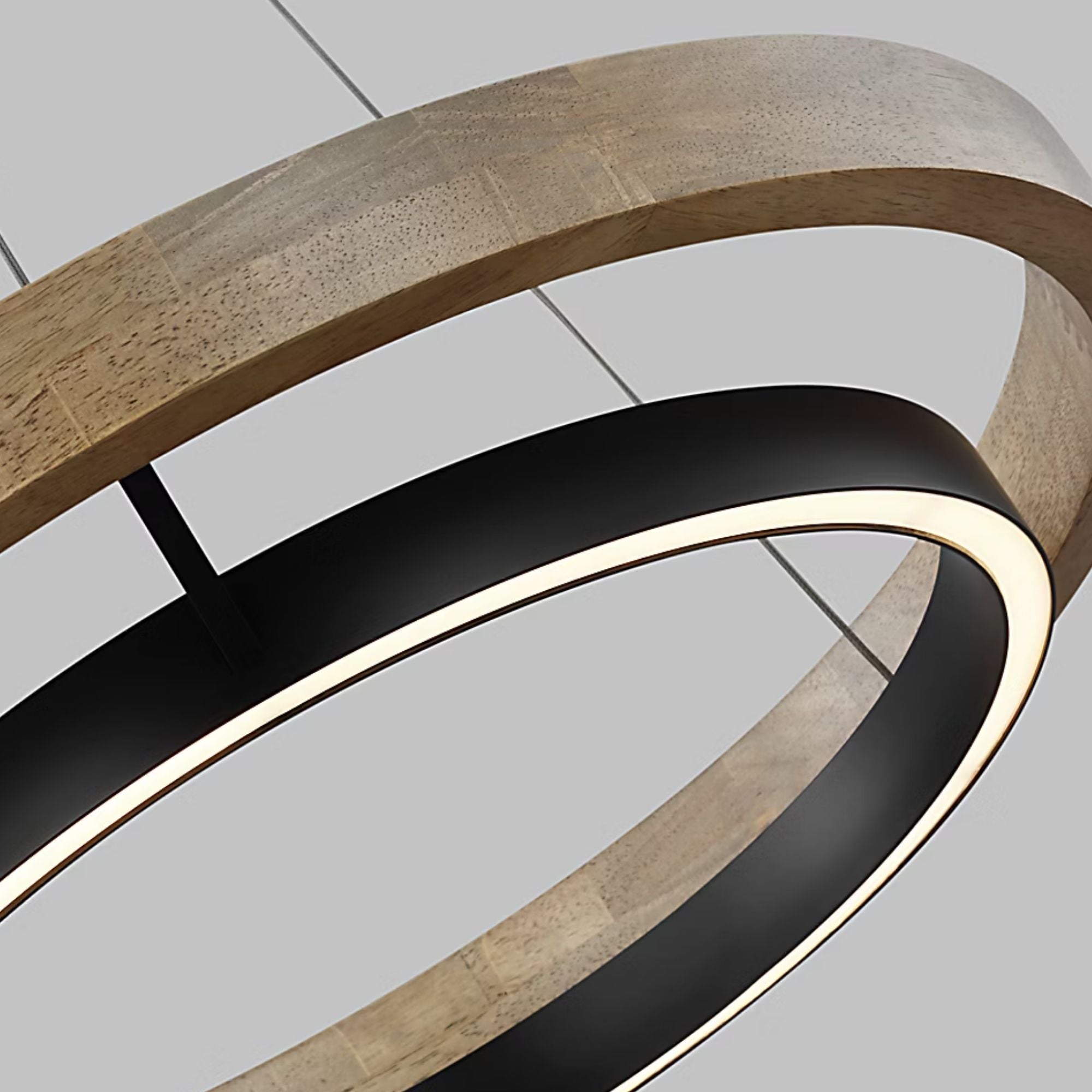 Grace 24" LED Chandelier, Matte Black & Weathered Oak Wood Finish