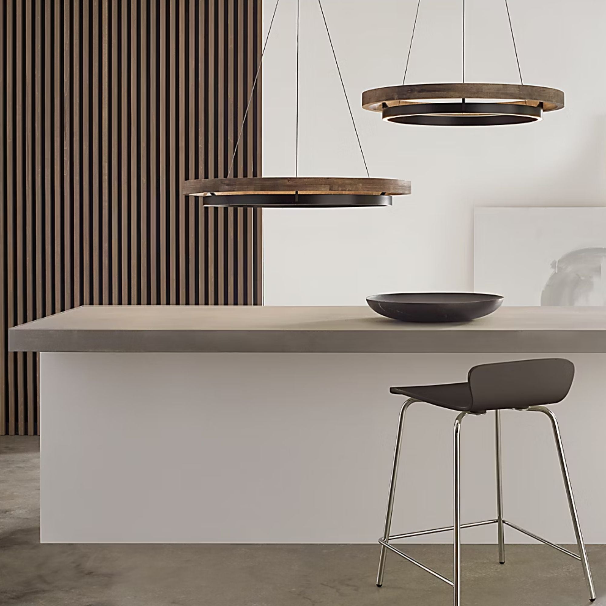 Grace 24" LED Chandelier, Matte Black & Weathered Oak Wood Finish